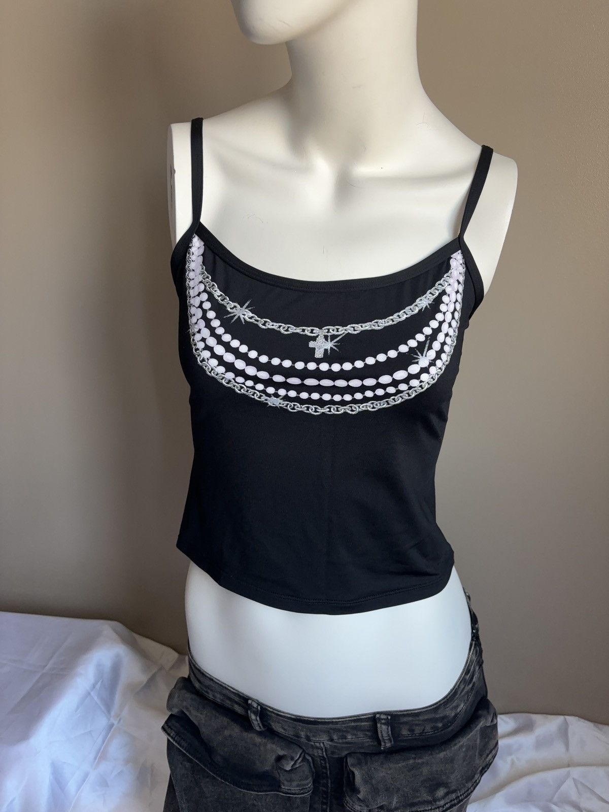 Japanese Brand × Vintage PRINTED GLAMOUR JEWELRY TANK TOP 2000s Size S / US 4 / IT 40 - 1 Thumbnail