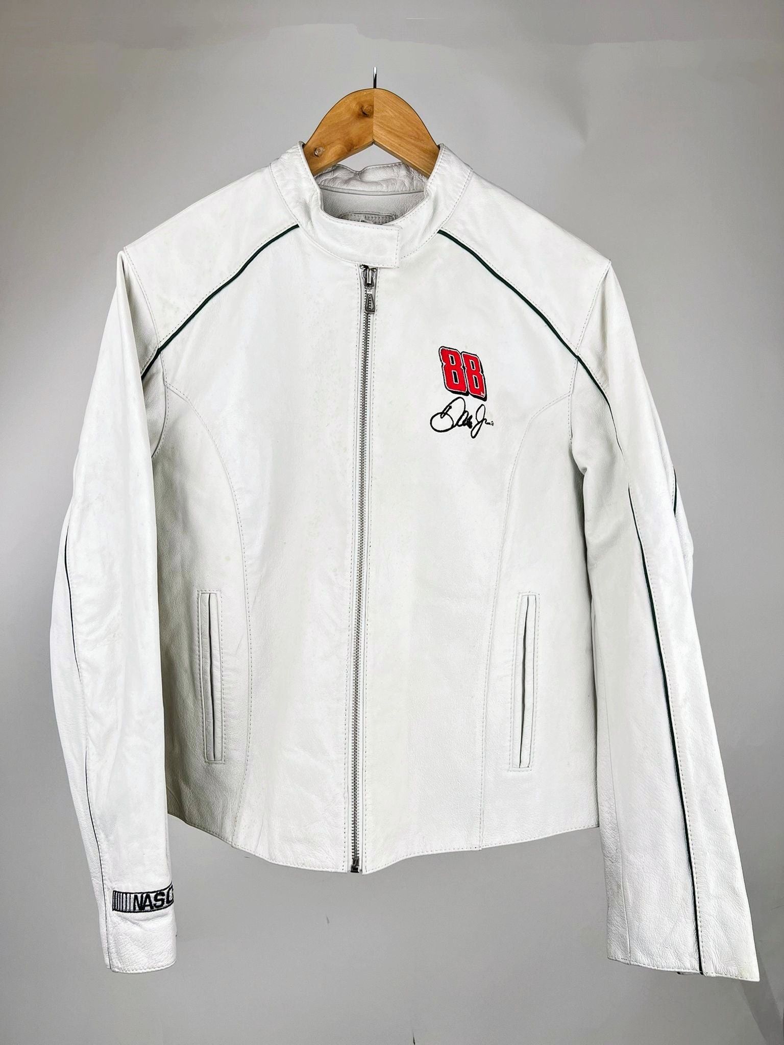RARE Nascar White Leather Jacket Streetwear racing Jacket