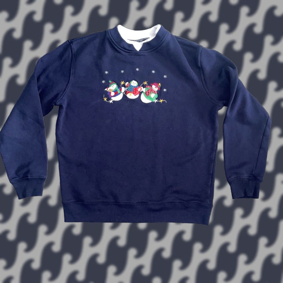Vintage VINTAGE Women’s Small Snowman Winter Christmas Ugly Sweatshirt Navy Blue Size S / US 4 / IT 40 - 1 Thumbnail