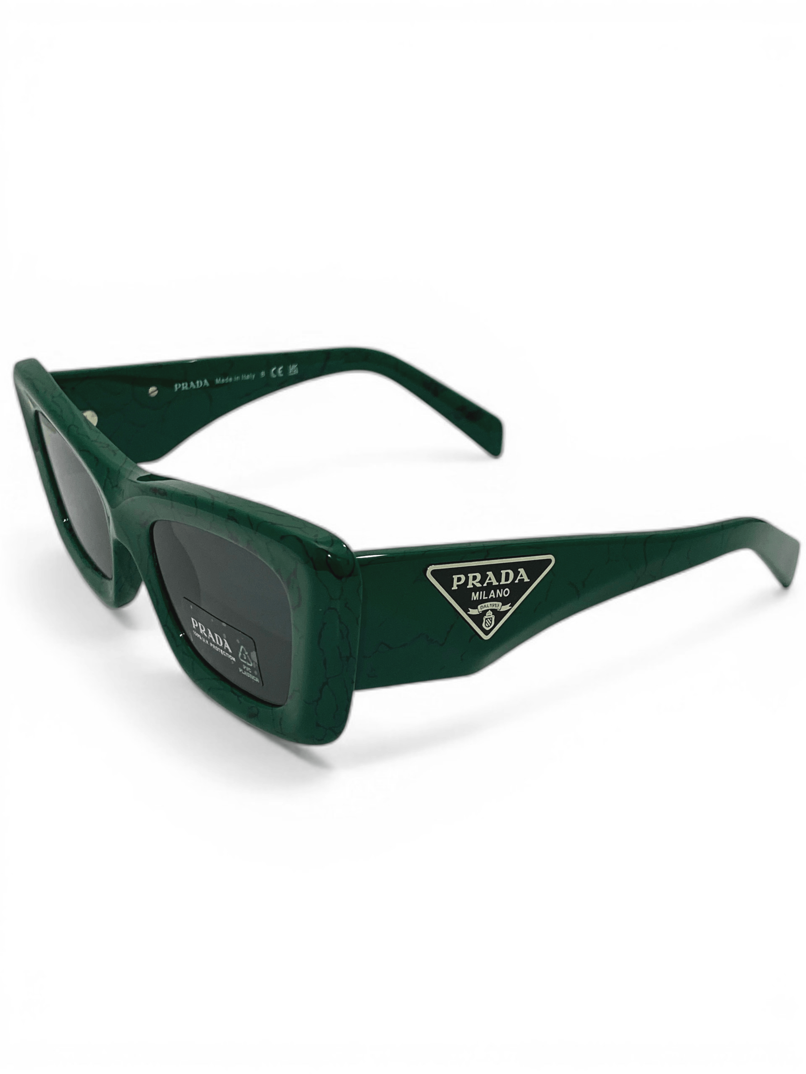 Prada Prada Triangle Logo Oversized Retro Symbol Green Sunglasses Size ONE SIZE - 5 Thumbnail
