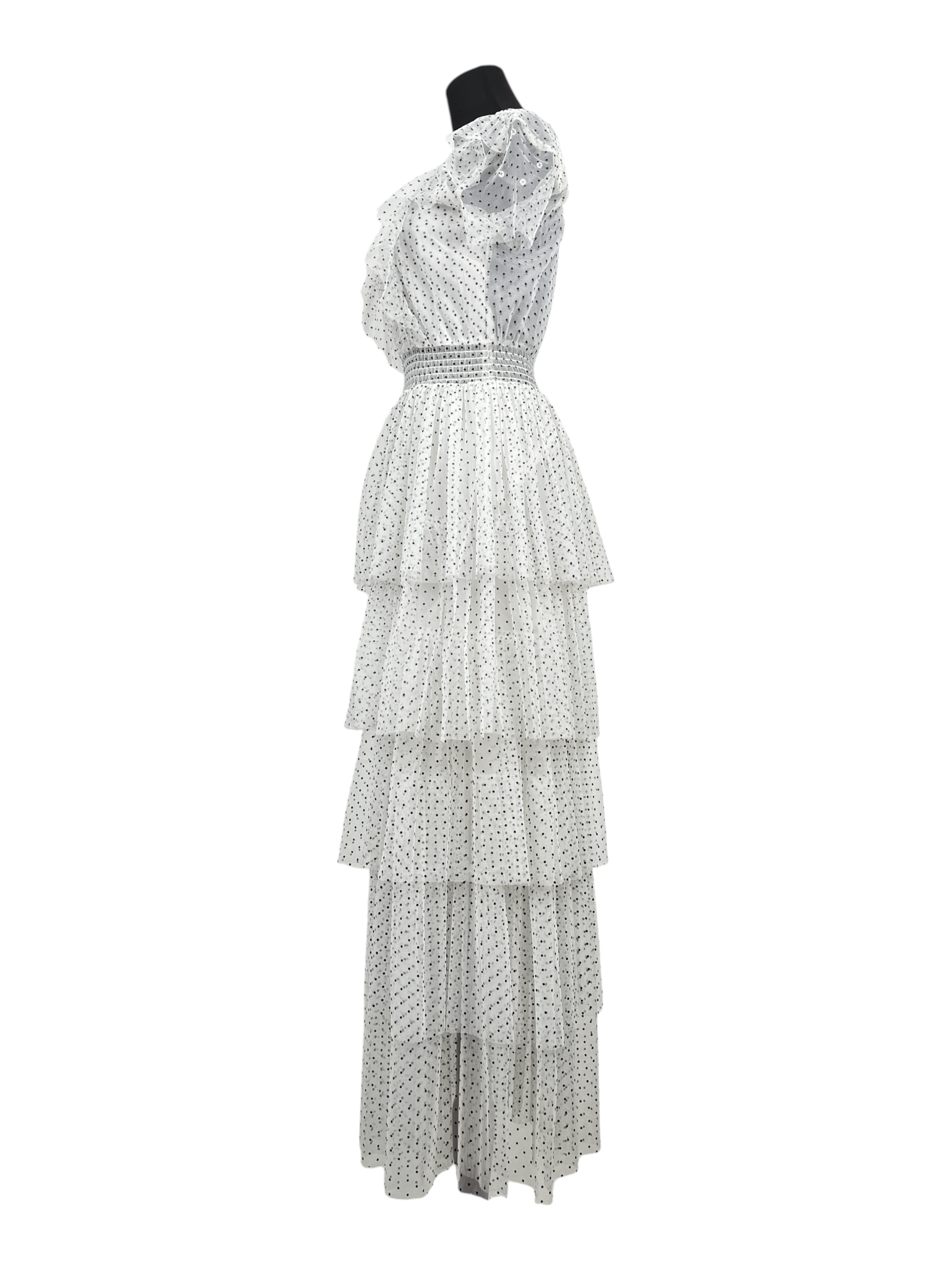 Maje Maje White And Black Polka Dots Mesh Long Ruffled Dress Size XS / US 0-2 / IT 36-38 - 3 Thumbnail