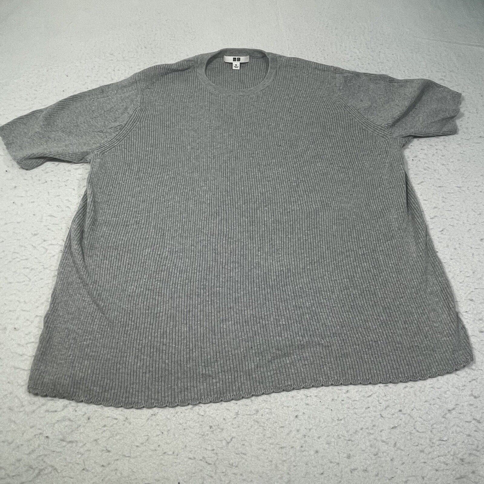 Uniqlo Uniqlo Gray Circle Neck Ribbed T-Shirt Cotton Top Size XL / US 12-14 / IT 48-50 - 1 Thumbnail