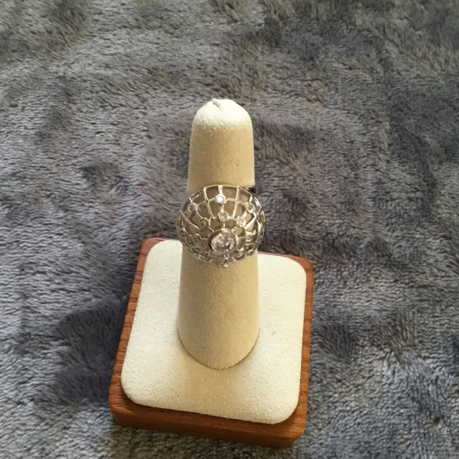 Other Sterling Silver Unique Round Crystal Ring Size ONE SIZE - 2 Thumbnail