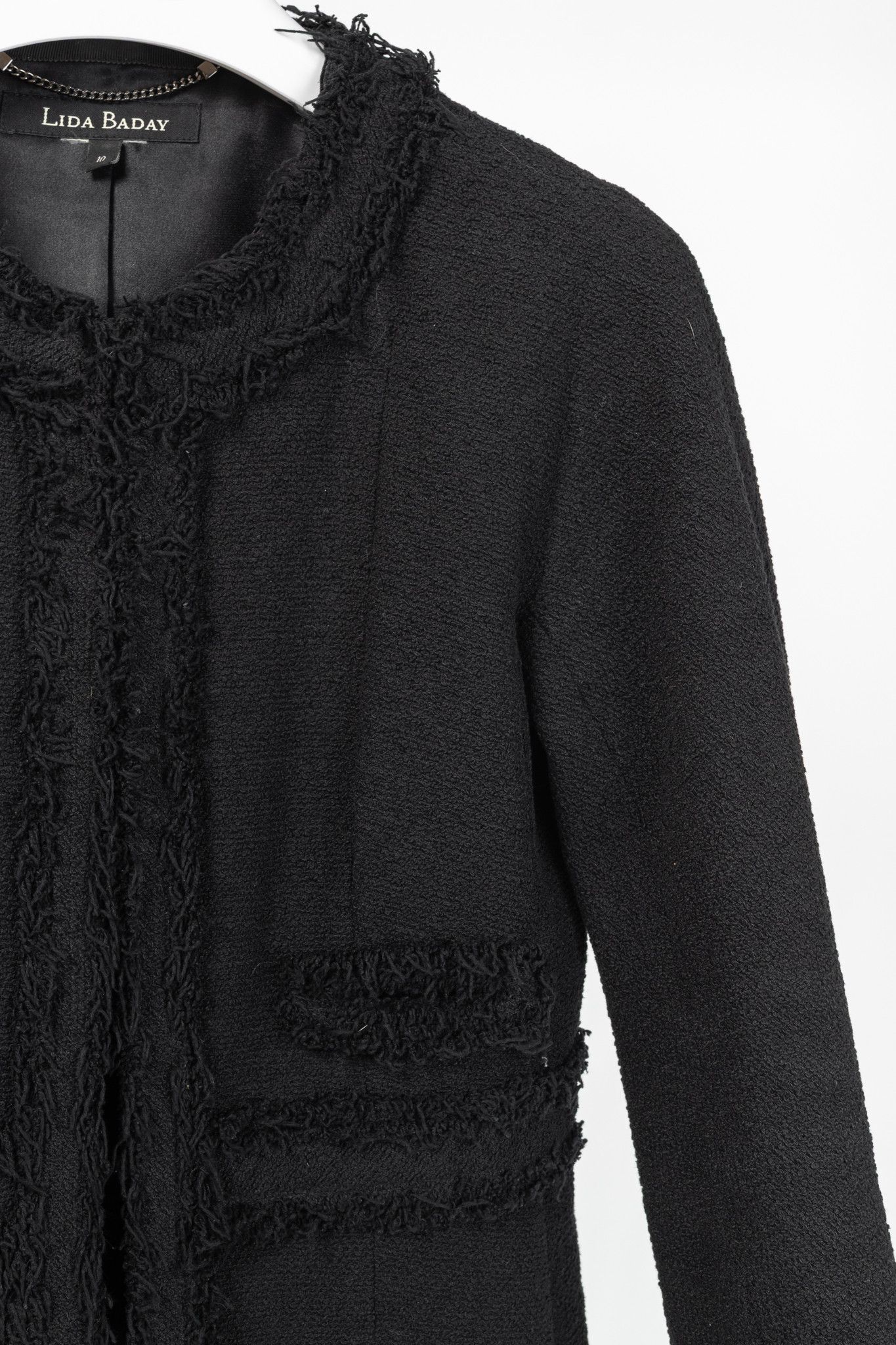 Other Lida Baday Black Boucle Tweed Fringe-Trim Jacket Size L / US 10 / IT 46 - 5 Thumbnail