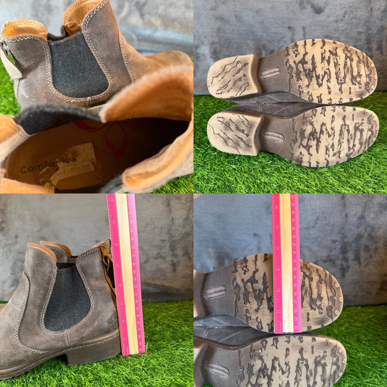 Vintage Comfortiva Distressed Brown Suede Chelsea Ankle Boots Womens 9.5M Bootie Block Heel Casual Fall Winter Bohemian 90s Leather Lining Pull On Knit? Size US 10 / IT 40 - 8 Thumbnail