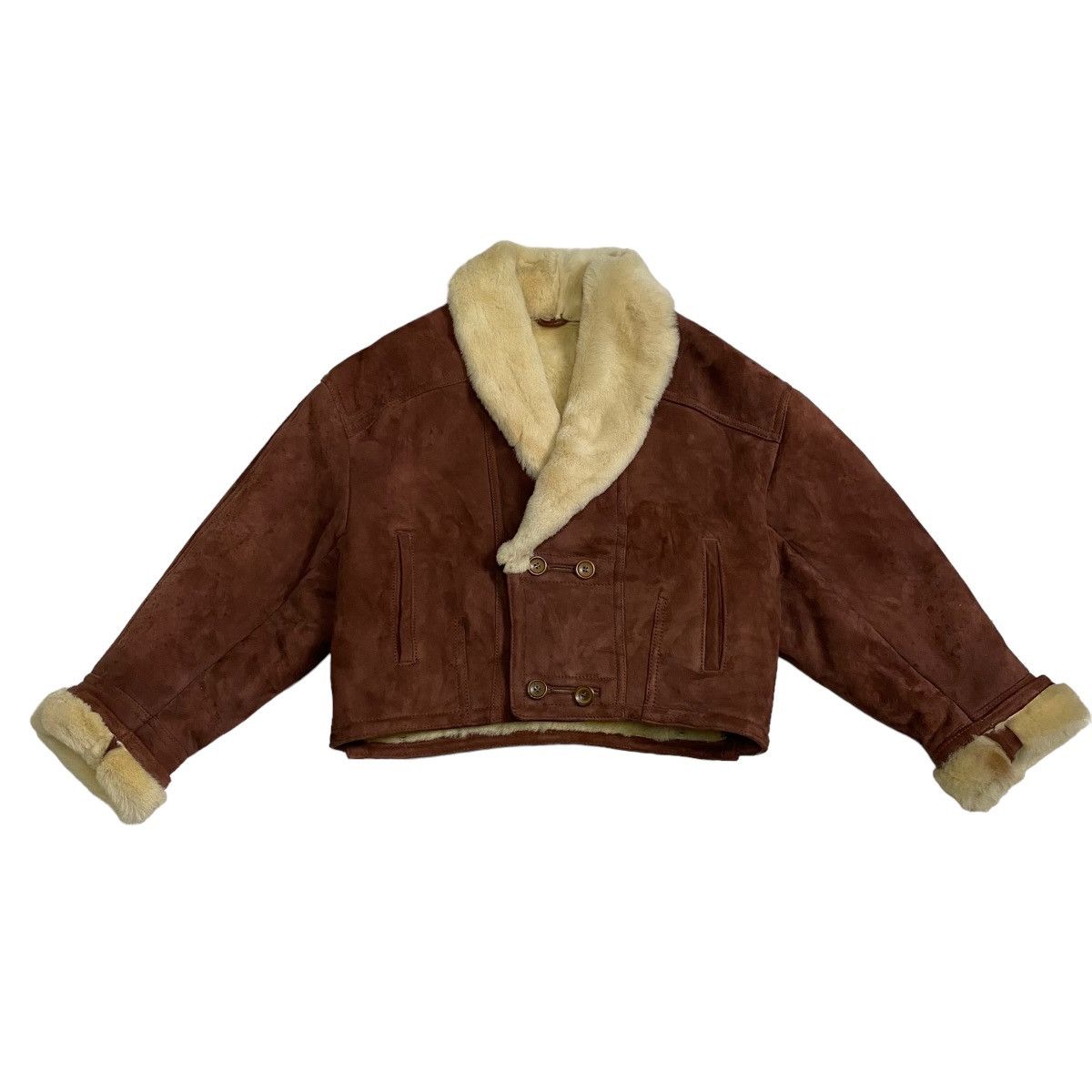 Handmade Massini Fur Faux double breasted cropped leather jacket Size US M / EU 48-50 / 2 - 5 Thumbnail