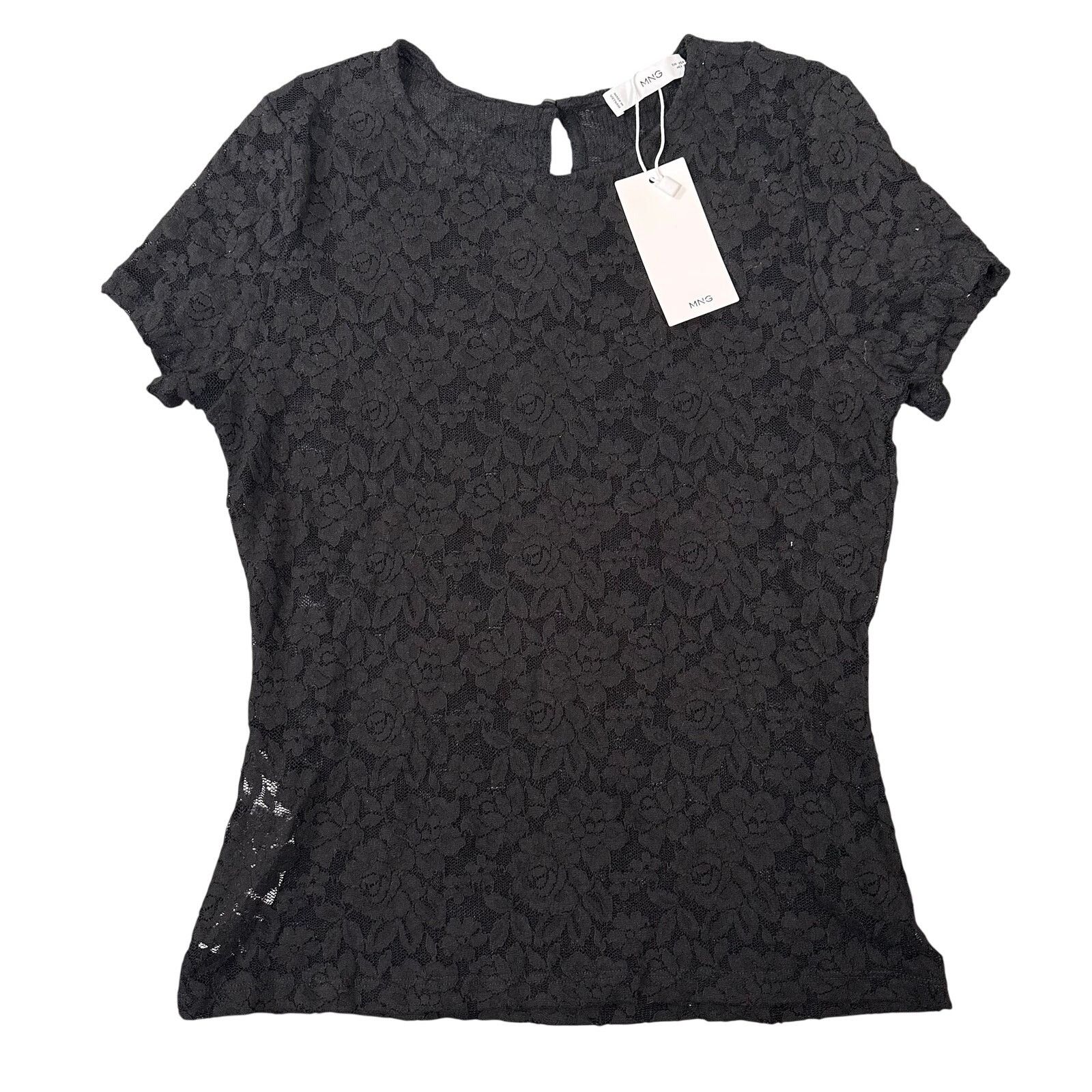 Mango Mango Women's Short Sleeve Lace Top Black Size M Size M / US 6-8 / IT 42-44 - 2 Thumbnail
