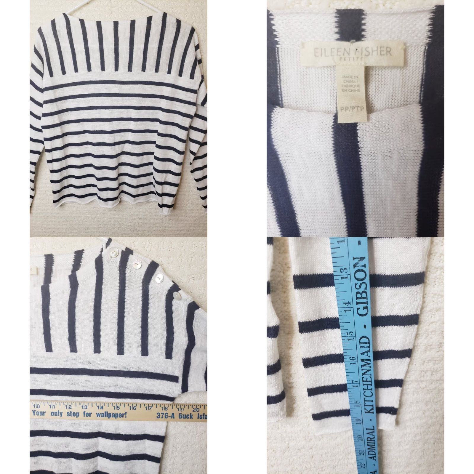 Eileen Fisher Eileen Fisher Petites Nautical Cotton Striped Pullover Sweater Button Shoulder PP Size XXS / US 00 / IT 34 - 8 Thumbnail
