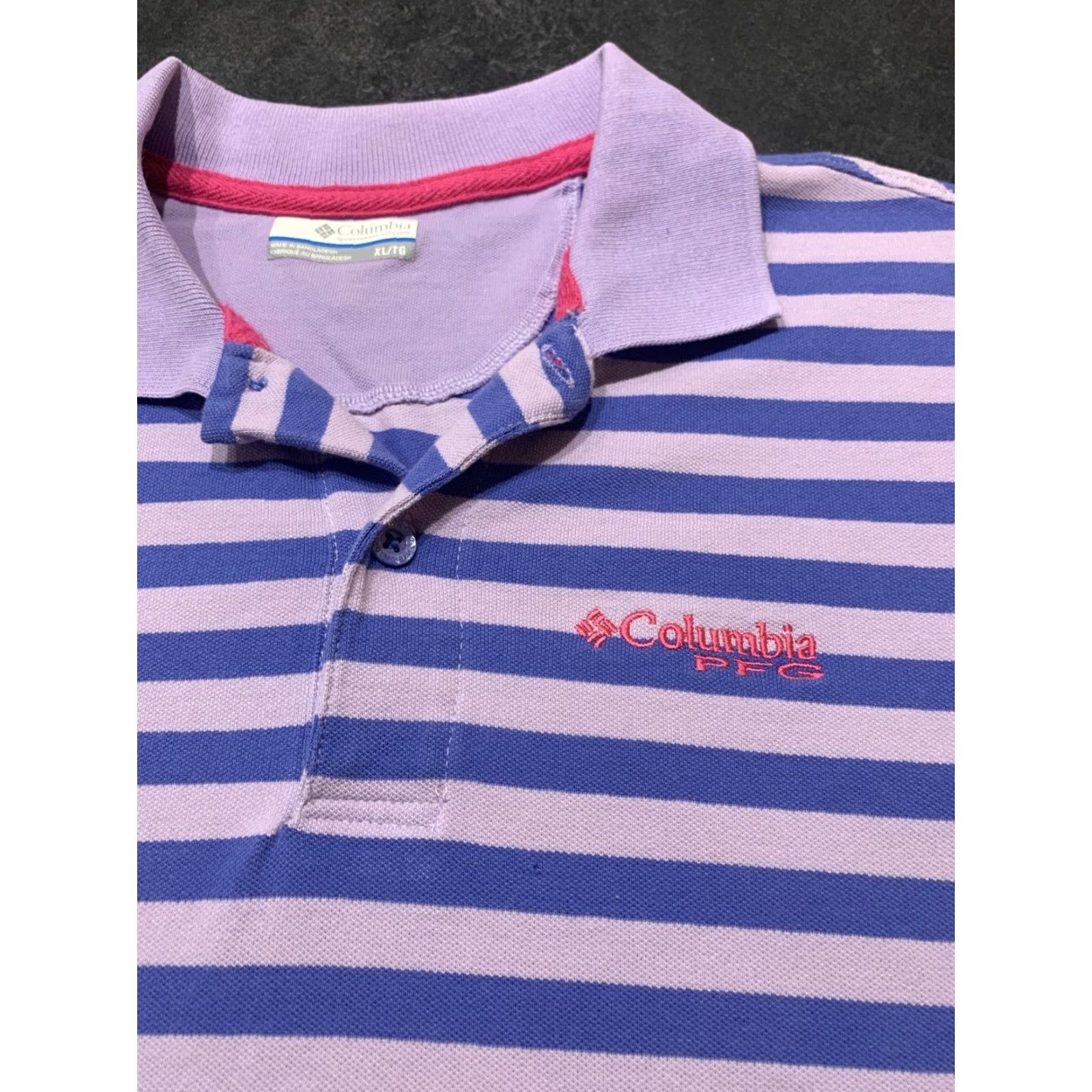 Vintage Columbia PFG Fishing Polo Shirt Mens XL Lavender Blue Striped Short Sleeve Cotton Blend Size US XL / EU 56 / 4 - 3 Thumbnail