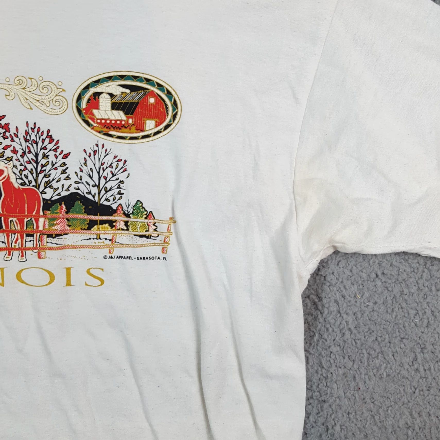 Fruit Of The Loom Vintage 90s Illinois Horse Farm Autumn Fall Leaves Size XL Y2K Animal T Shirt Size US XL / EU 56 / 4 - 6 Thumbnail