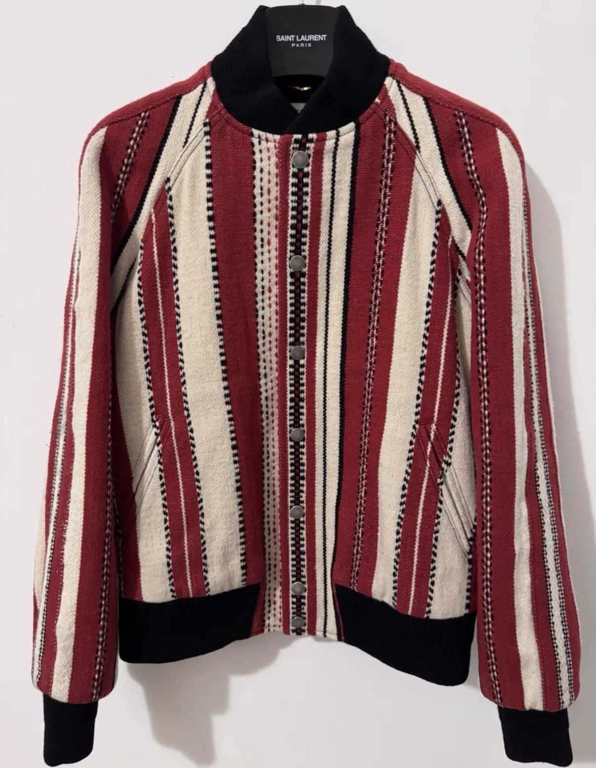 Saint Laurent Paris SLP) 18SS Wool Vertical Stripe Red/White Varsity Jacket Size US M / EU 48-50 / 2 - 1 Thumbnail