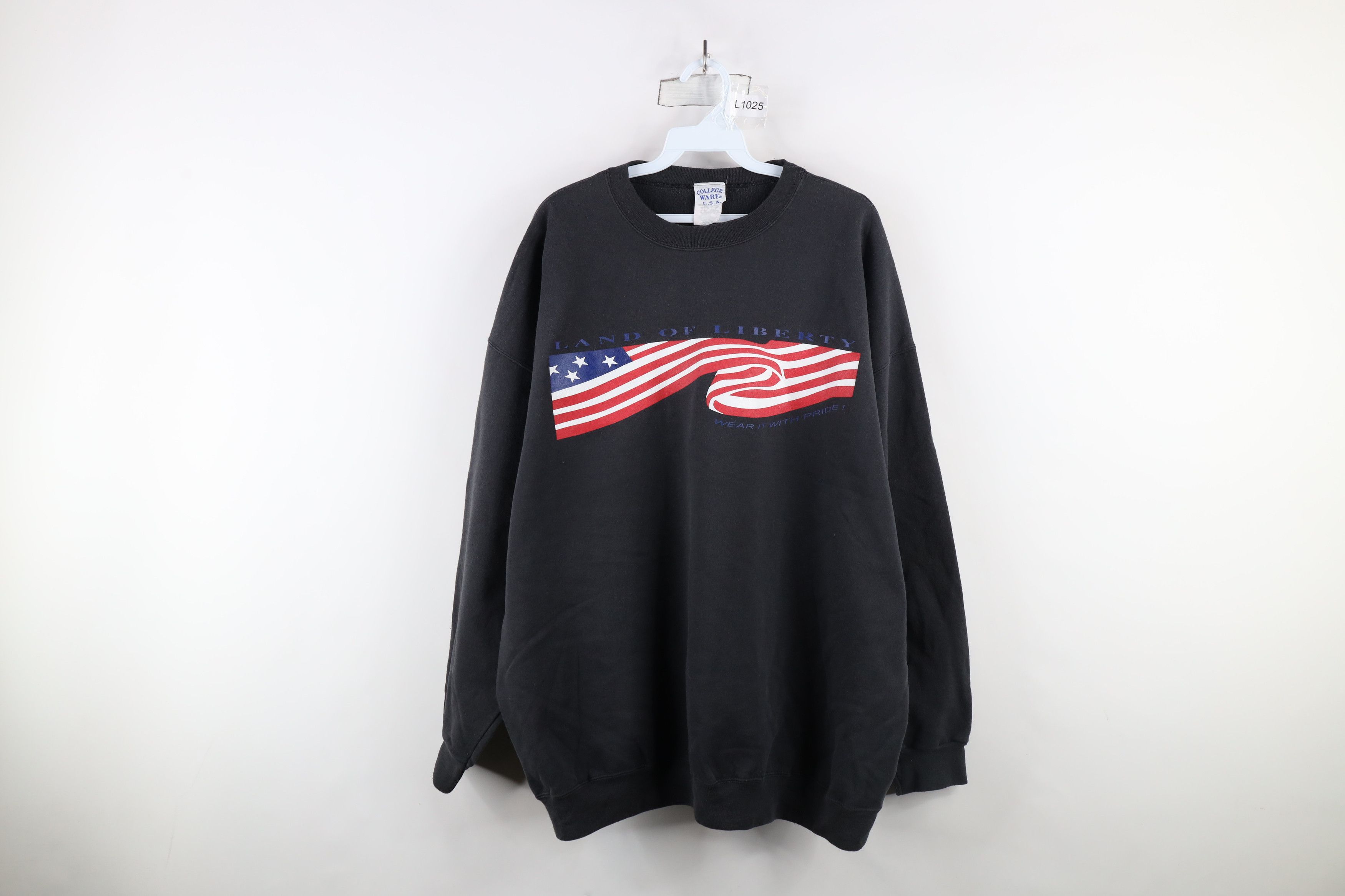 Vintage 90s Spell Land of Liberty USA Flag Sweatshirt Black