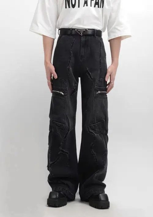 Jean Retro raw edge washed distressed wide leg jeans Size US 34 / EU 50 - 5 Thumbnail