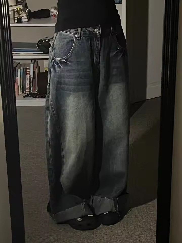 Japanese Brand Street Wash Distressed Men's Wide Leg Jeans Size US 29 - 4 Thumbnail