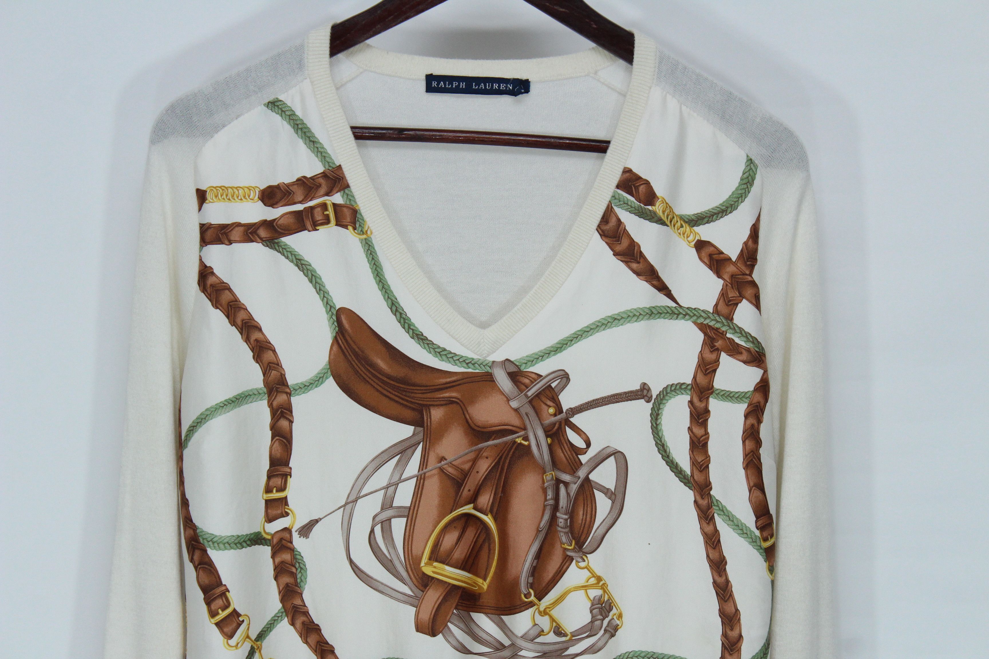 Ralph Lauren Polo Ralph Lauren Equestrian Bridle Print Silk Blend Jumper Size L / US 10 / IT 46 - 3 Thumbnail