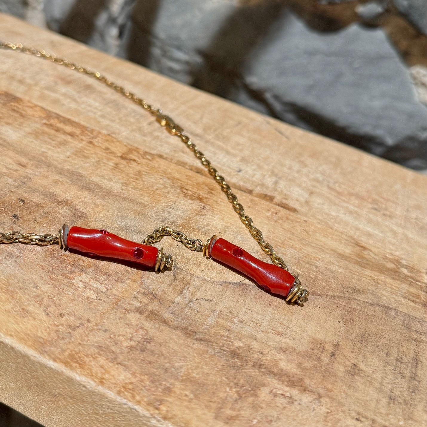 Givenchy Vintage Gold Chain Faux Coral Crystal Necklace