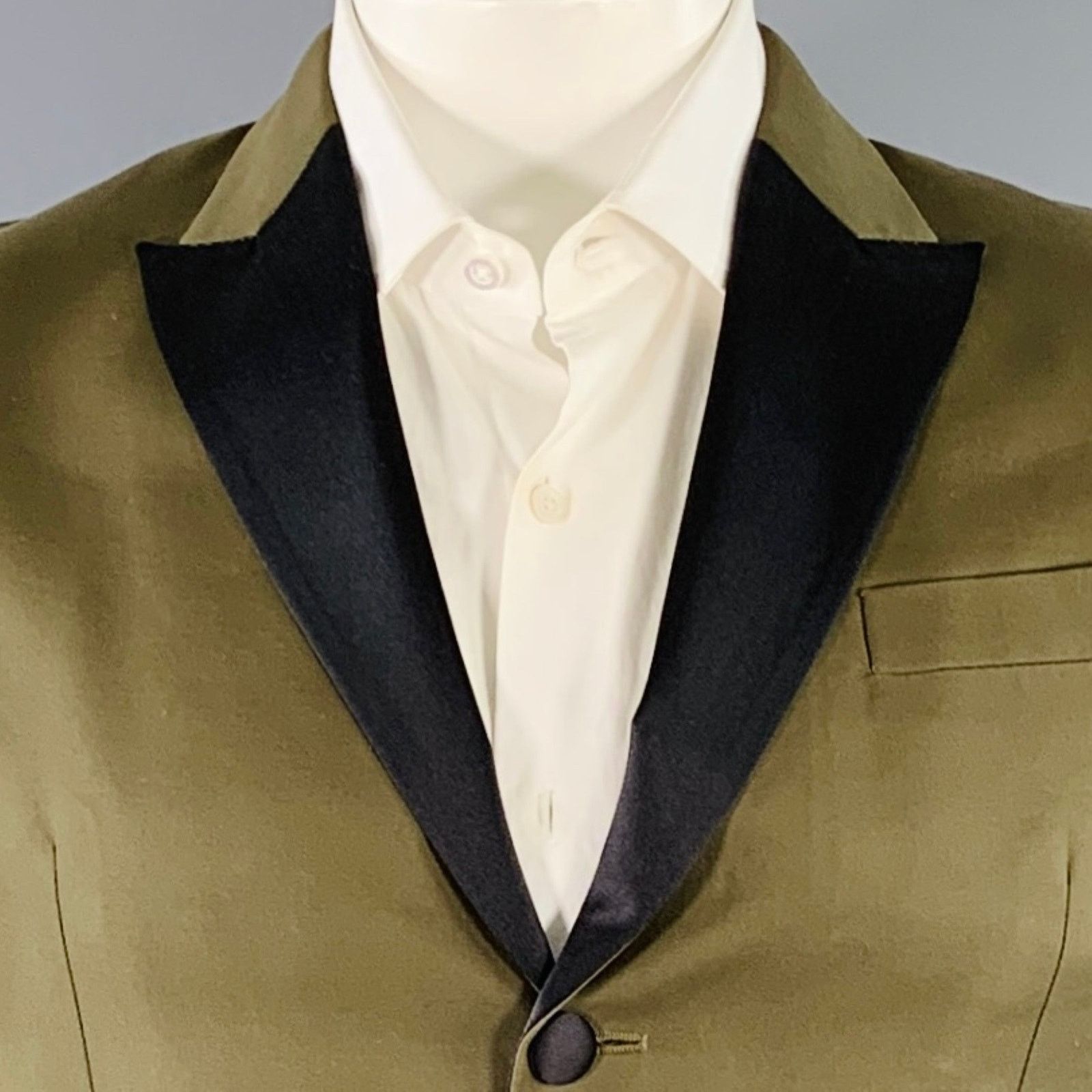 Dsquared2 Olive Green Black Cotton Three Button Peak Lapel Sport Coat Size 42R - 2 Thumbnail