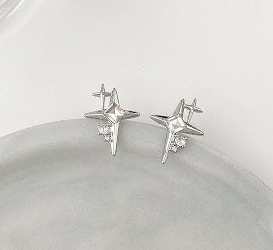 Jewelry Retro y2k punk crystal star stone earrings chrome spike Size ONE SIZE - 3 Thumbnail