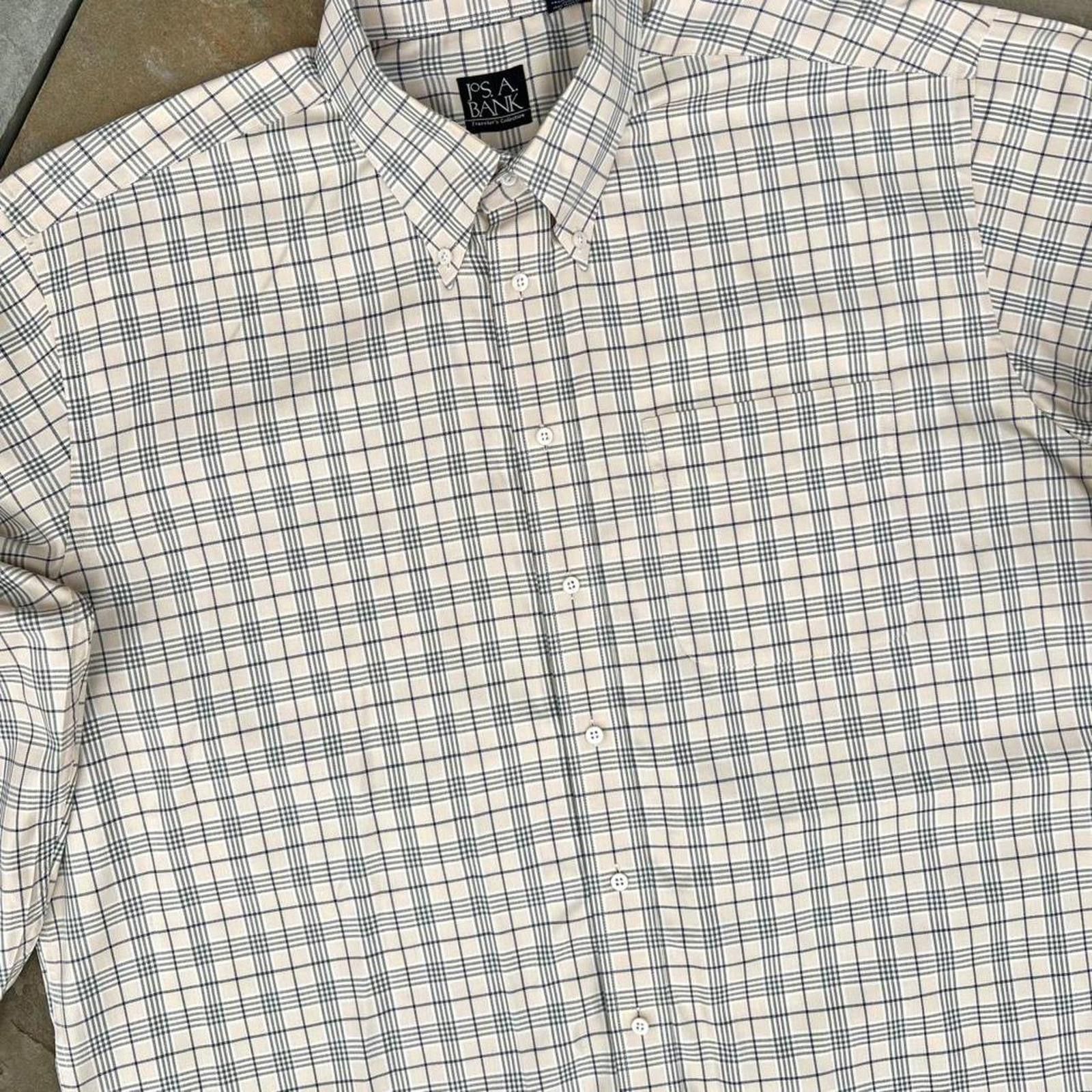 Jos. A. Bank Y2K Tan Blue Herringbone Plaid Button Down Shirt Size US XL / EU 56 / 4 - 2 Thumbnail
