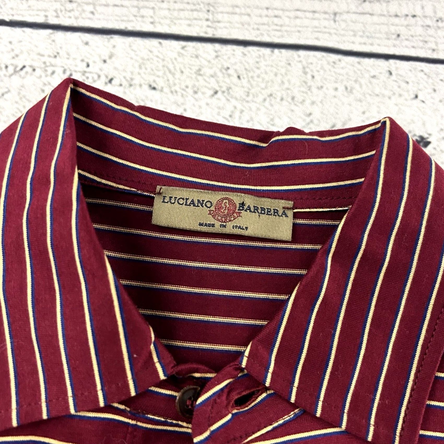 Vintage Luciano Barbera Short Sleeve Striped Polo Shirt Men's XL Maroon Red Shirt Mens XL Striped Polo Luciano Barbera Size US XL / EU 56 / 4 - 2 Thumbnail