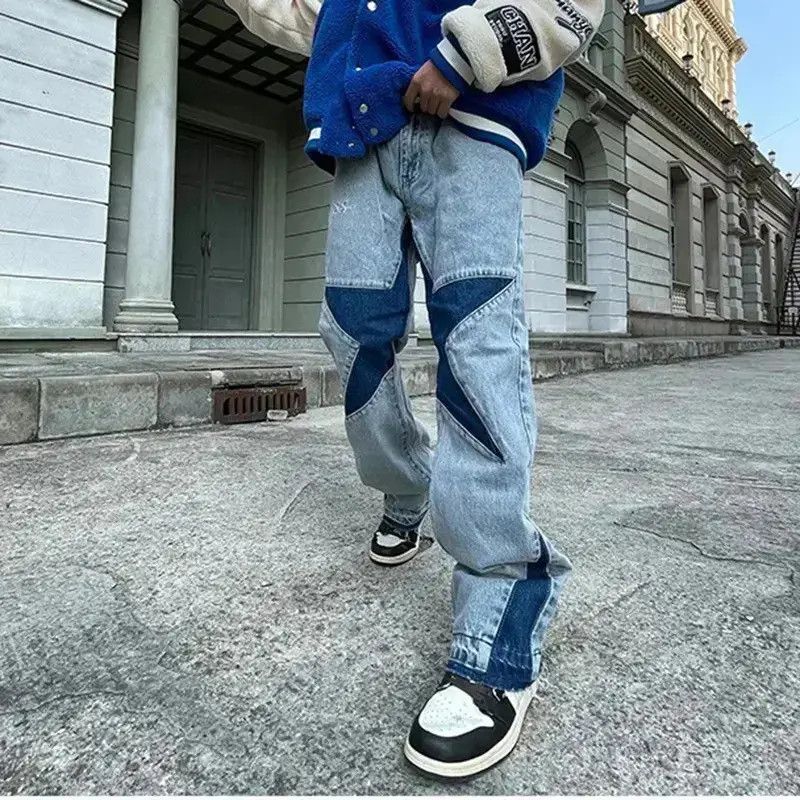 Japanese Brand Straight jeans Harajuku style patchwork retro stars Size US 32 / EU 48 - 1 Thumbnail