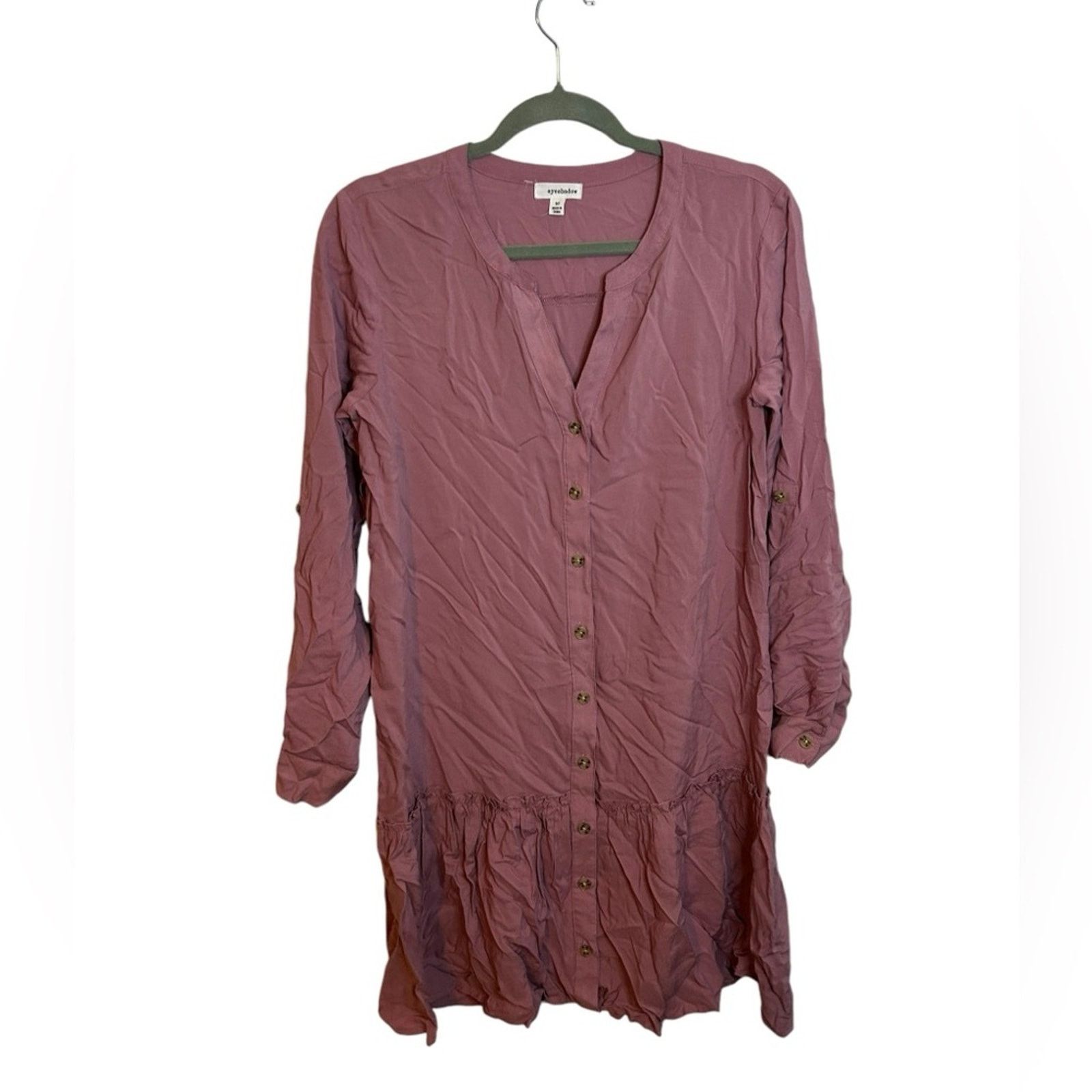 Other Eyeshadow Mauve Button Front Ruffle Hem Shirt Dress Size M / US 6-8 / IT 42-44 - 1 Thumbnail