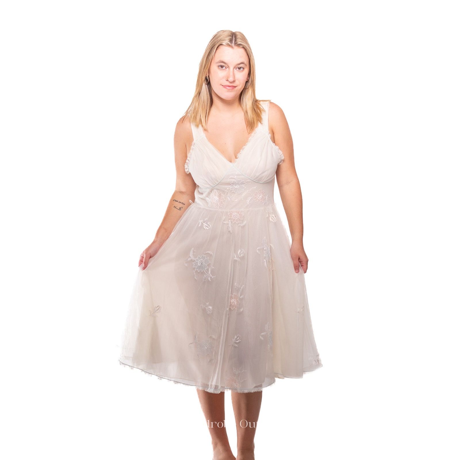 Vintage Vintage 50's Sheer White Nylon Gown Dress Size M / US 6-8 / IT 42-44 - 2 Thumbnail