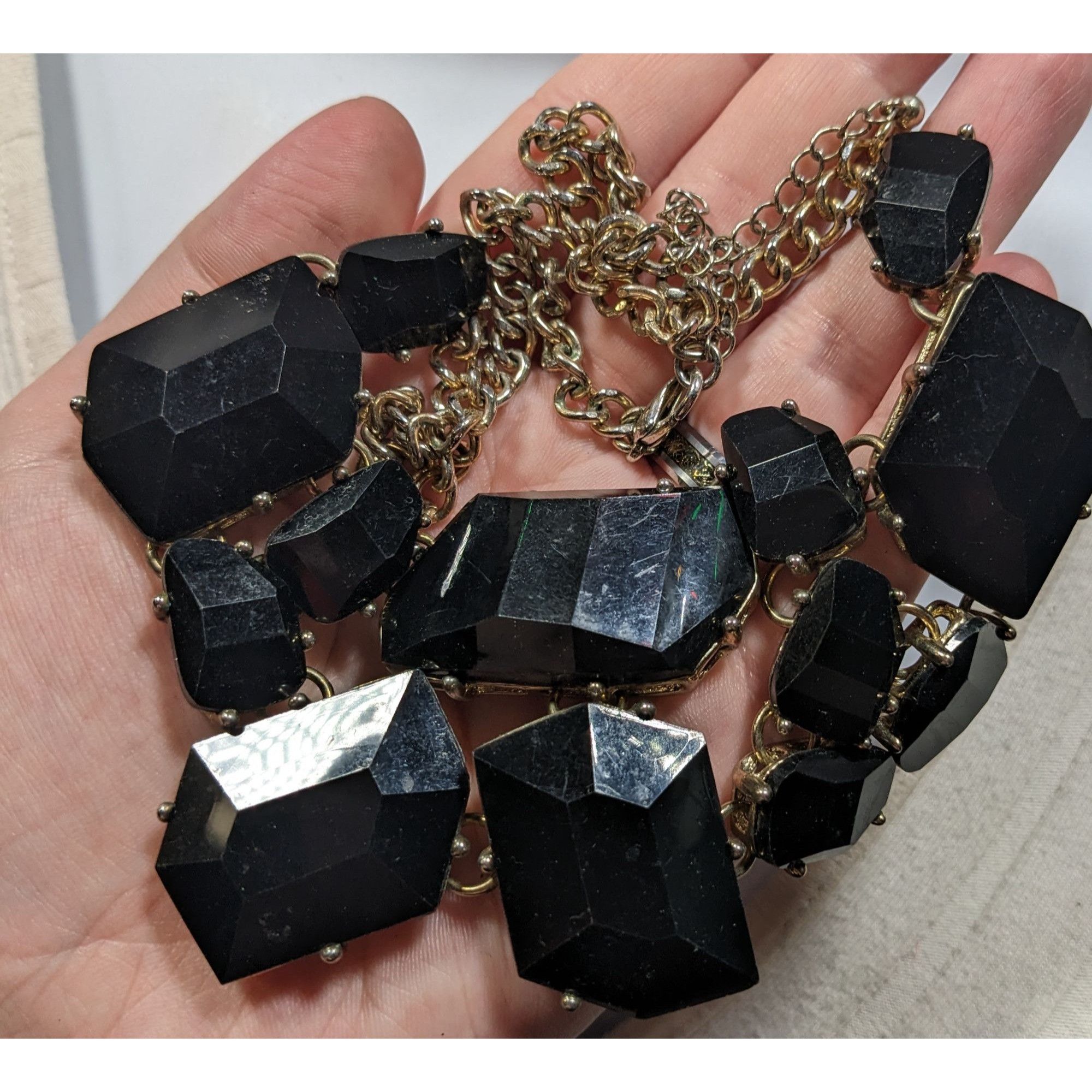 Other Glam Goth Chunky Black Faceted Gem Mosaic Bib Necklace Size ONE SIZE - 5 Thumbnail