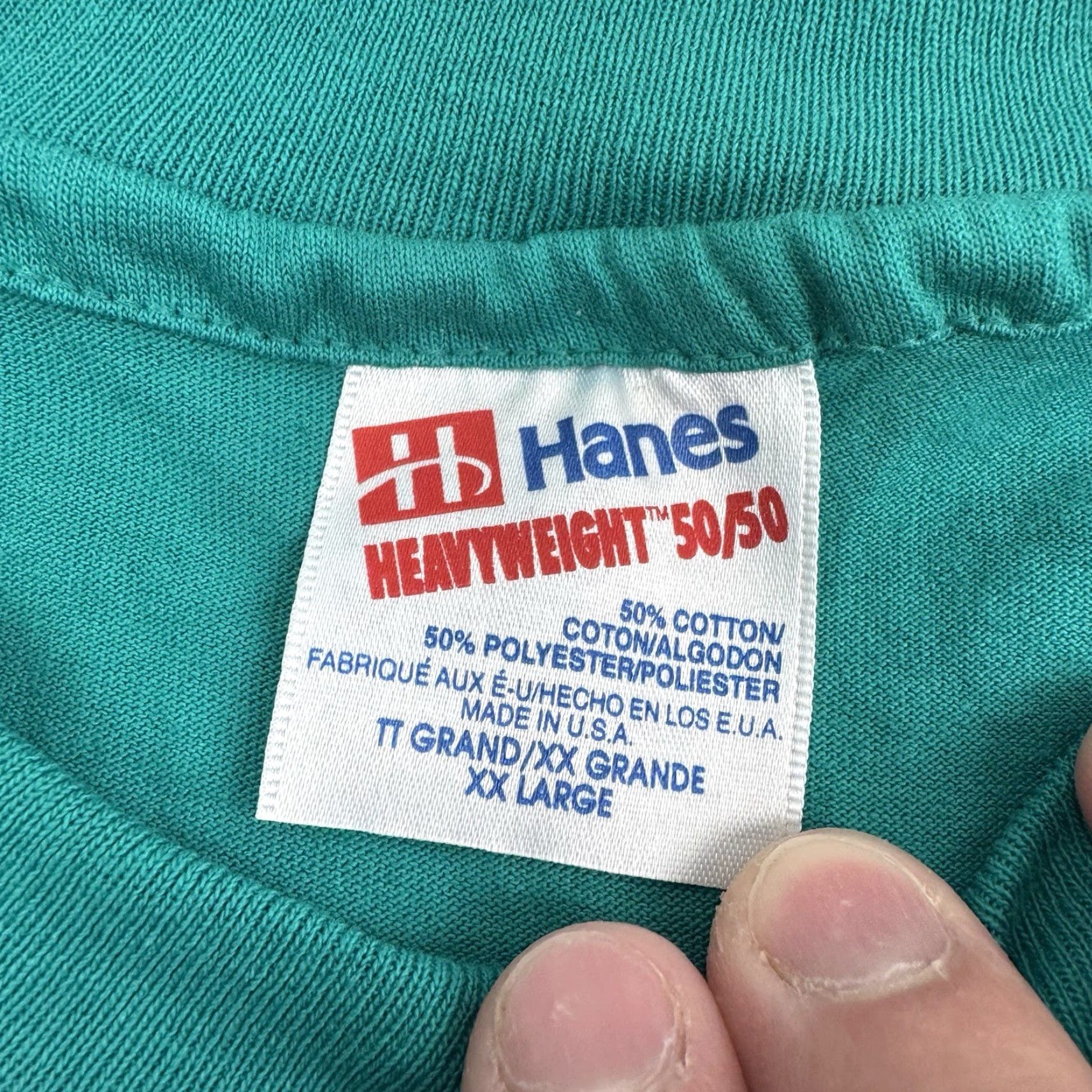 Hanes Vintage Hanes Men's 90s Blue T-Shirt 2XL Short Sleeve Crew Neck Solid Downtown Newberry SC Size US XXL / EU 58 / 5 - 3 Thumbnail
