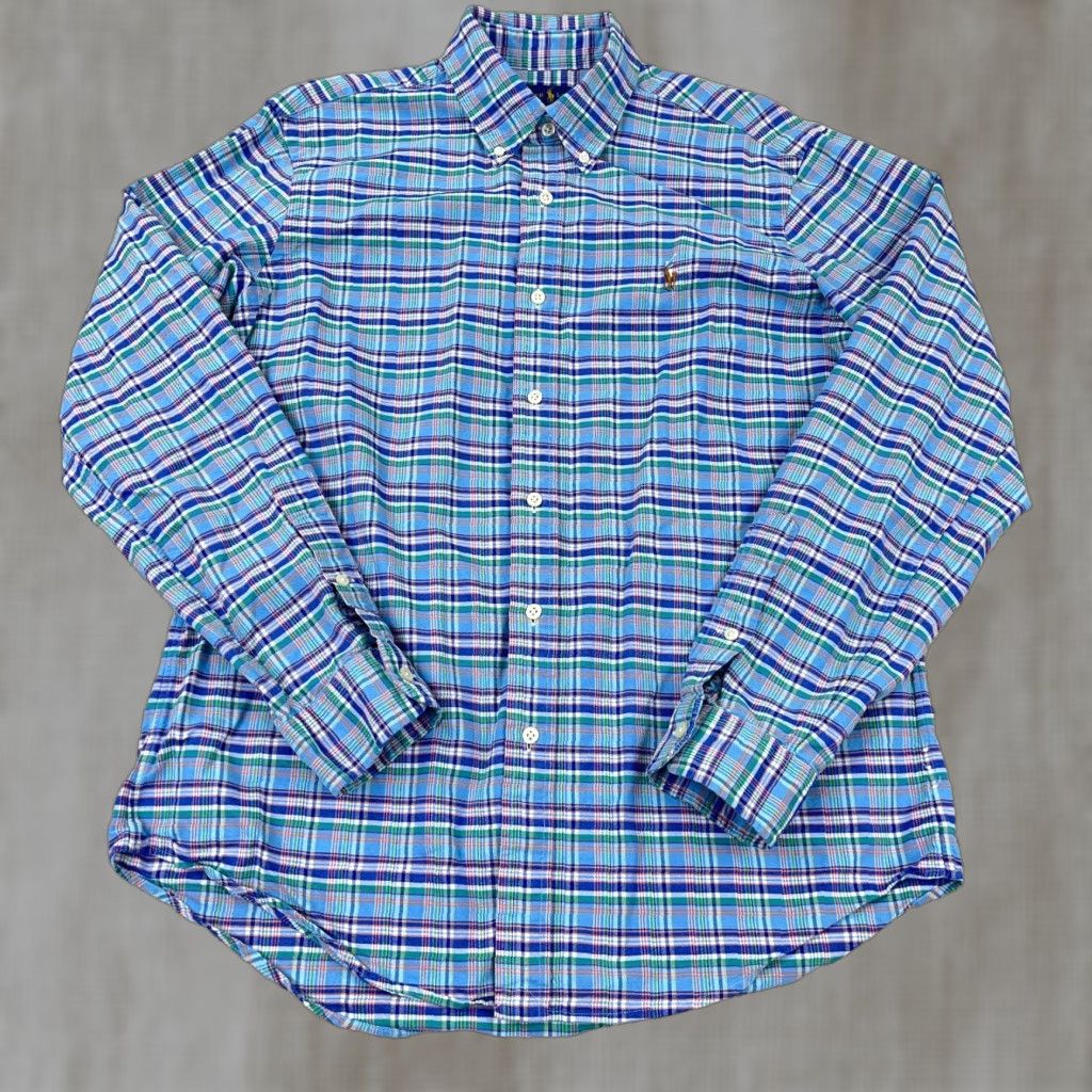 Ralph Lauren Ralph Lauren Shirt Men Medium Blue Plaid Button-Up Oxford Cloth Multi Flesh Pony Size US M / EU 48-50 / 2 - 1 Thumbnail
