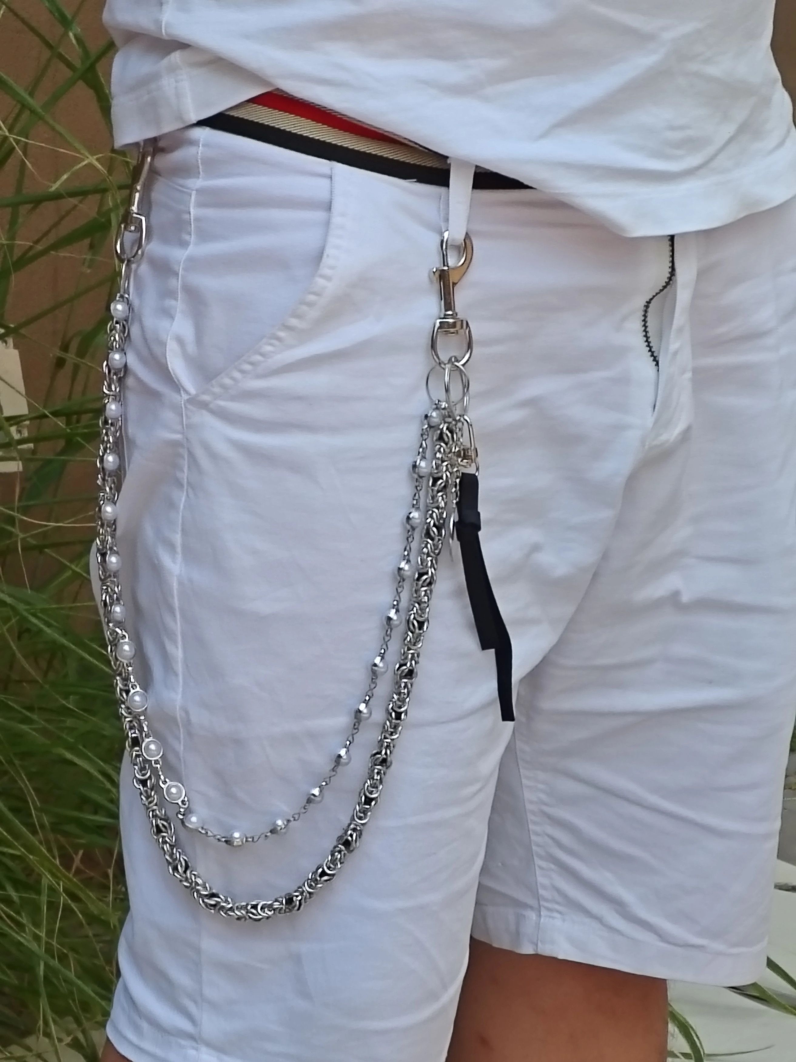 Jewelry Retro Concise Bilayer Clamp Beads Chain Keychain Pants Size ONE SIZE - 2 Thumbnail