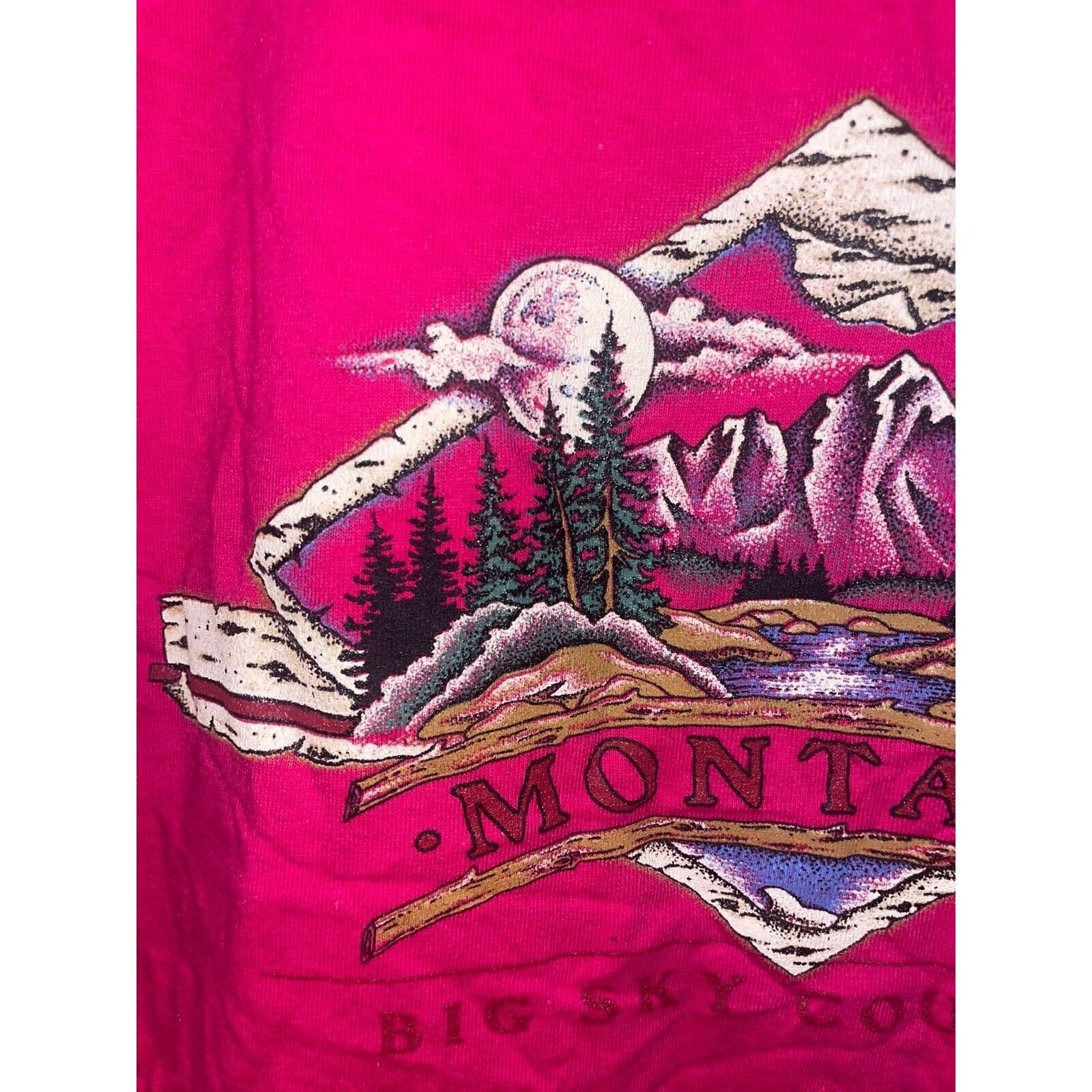 Jerzees Vintage Big Sky Country Shirt Montana Tee USA 90s Pink Large Size US L / EU 52-54 / 3 - 3 Thumbnail
