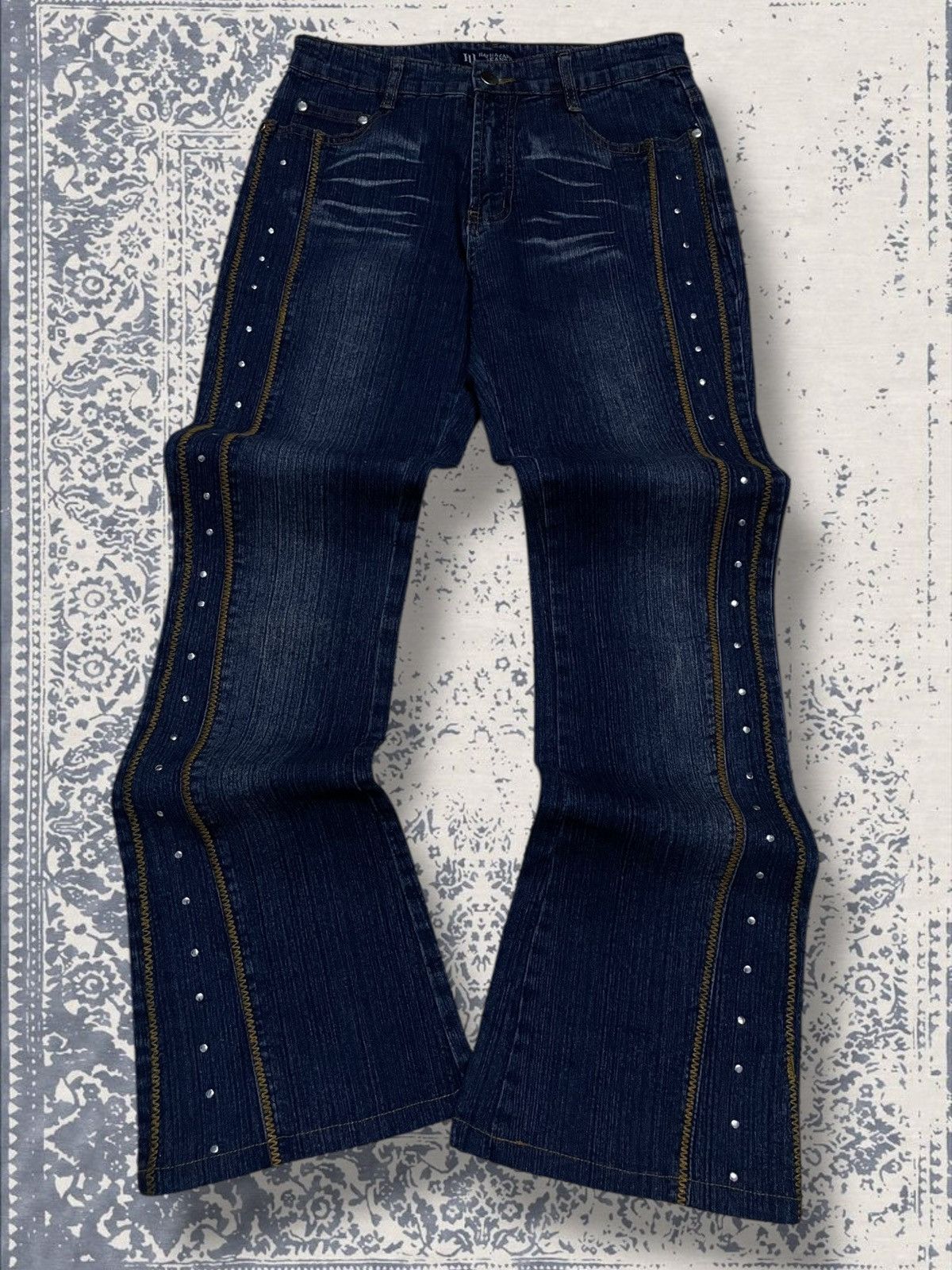 Designer × Japanese Brand × Vintage Vintage 1990s Japan Designer Haphazard Flared Studded Denim Size US 26 / EU 42 - 1 Thumbnail