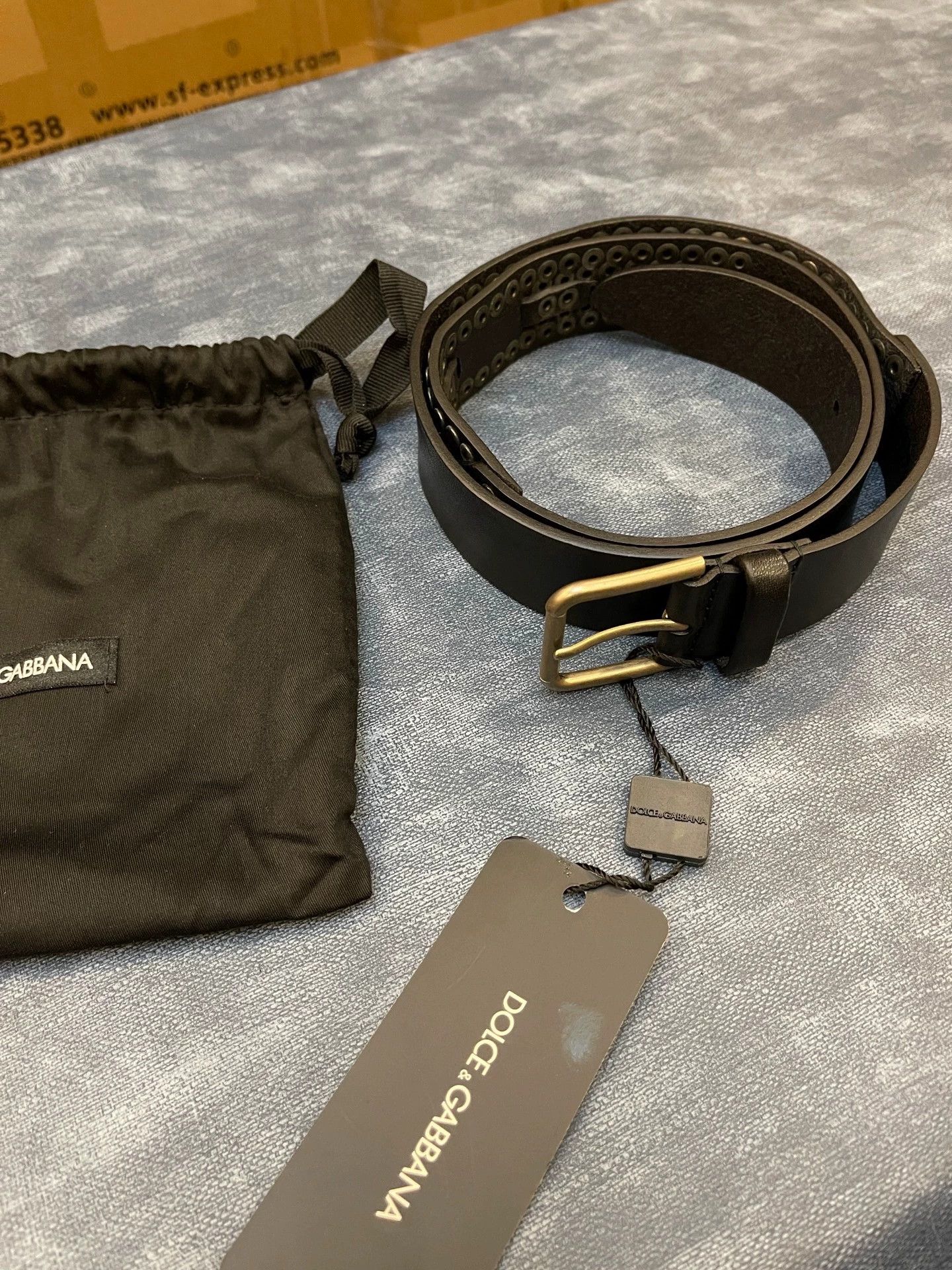 Dolce & Gabbana DG Heavy Duty Studded Cowhide Belt 3.5cm Black/Dark Brown Size ONE SIZE - 1 Thumbnail