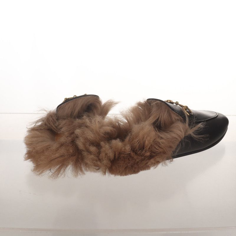 Gucci Black Lambskin Flat Mule Slippers -