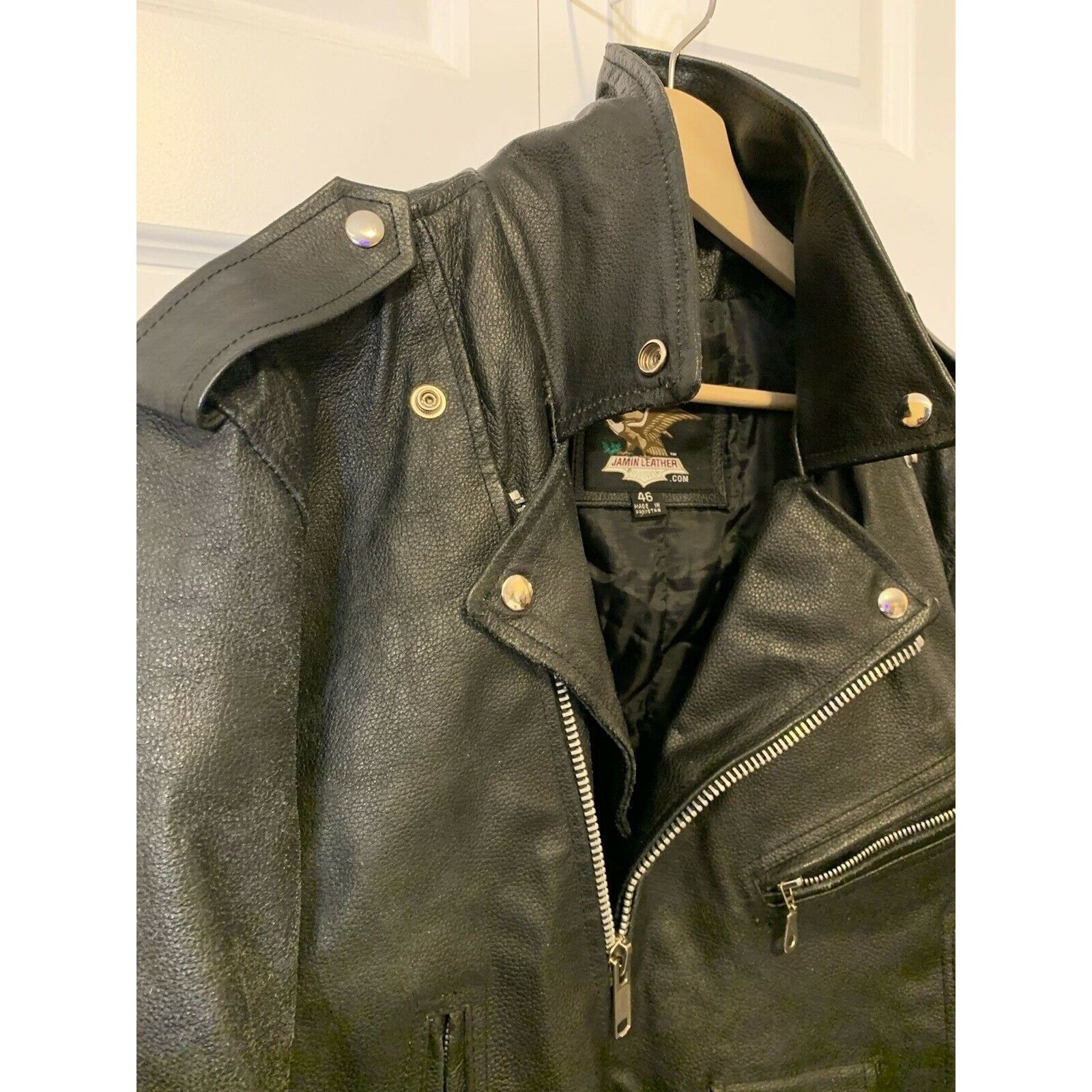 Other Jamin Leather Motorcycle Black Jacket Sz 46 w/Belt HEAVY Bik Size US XL / EU 56 / 4 - 1 Thumbnail