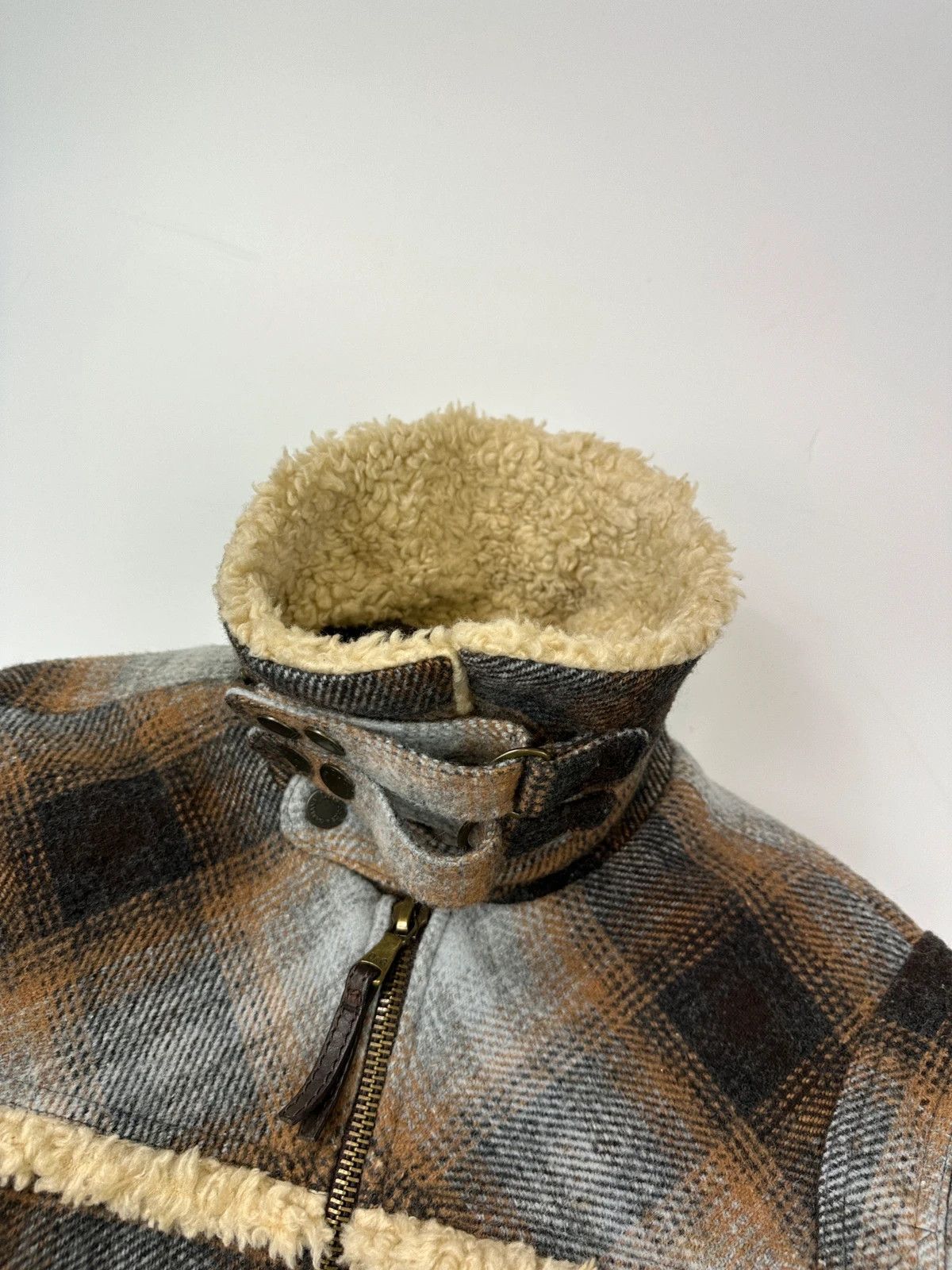 Dolce & Gabbana Dolce Gabbana Wool Brown Checkered Sherling Aviator Jacket Size US M / EU 48-50 / 2 - 6 Thumbnail