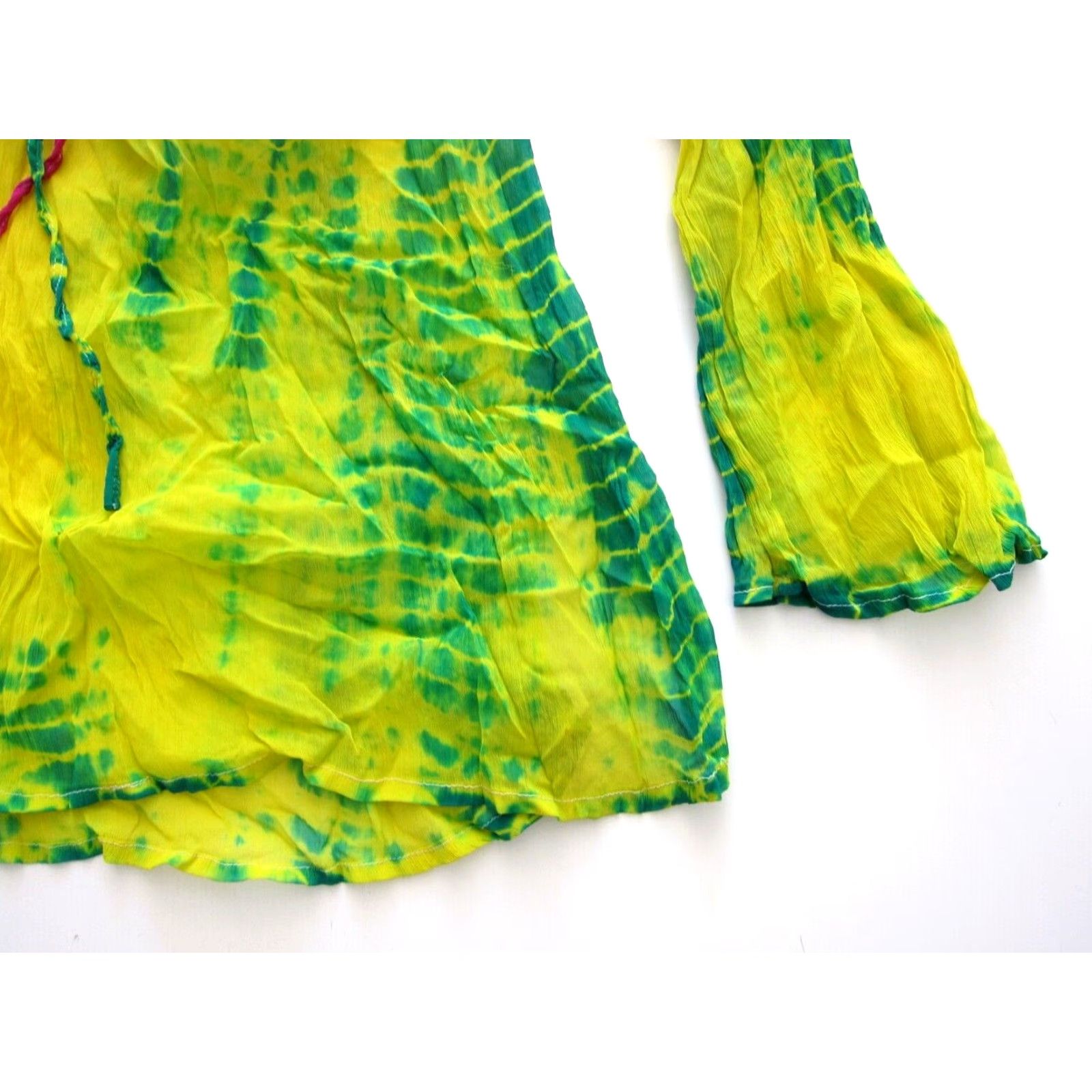 Pinko VINTAGE Bhag's Blouse Shirt Womens S-M Tie Dye Long Sleeve 100% Rayon Pink Yellow Green V-Neck Size S / US 4 / IT 40 - 6 Thumbnail