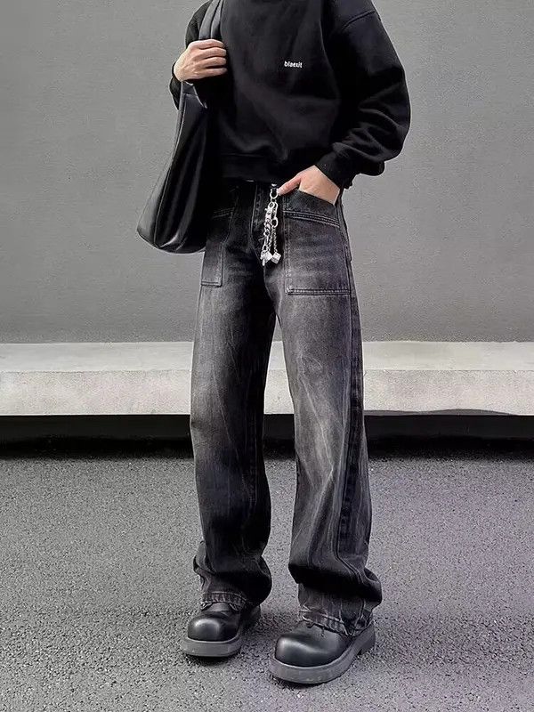 VIBE High Street Washed Loose Black Straight Leg Wide Leg Jeans Size US 30 / EU 46 - 6 Thumbnail