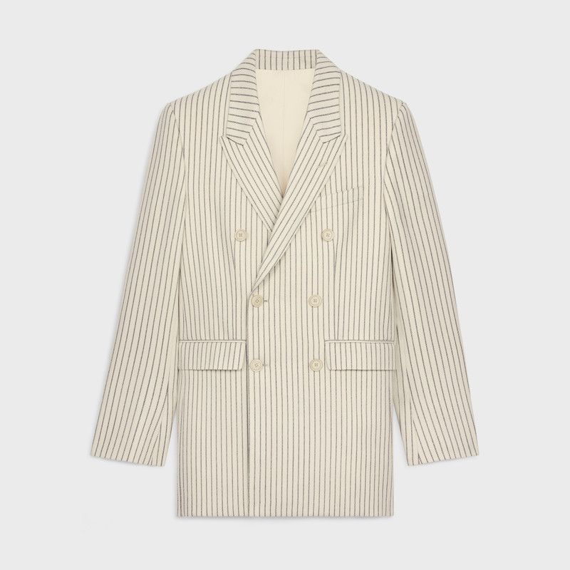 Celine camden jacket in striped wool gabardine vanilla/black Size US L / EU 52-54 / 3 - 1 Thumbnail