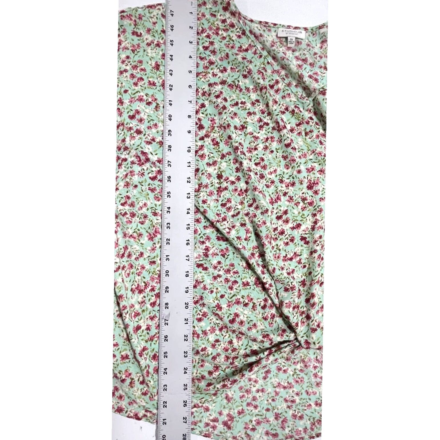 Vintage Bobeau Shirt Plus 2X Green Pink Ditsy Floral Twist Front Cottage Bohemian Size XXL / US 16-18 / IT 52-54 - 6 Thumbnail