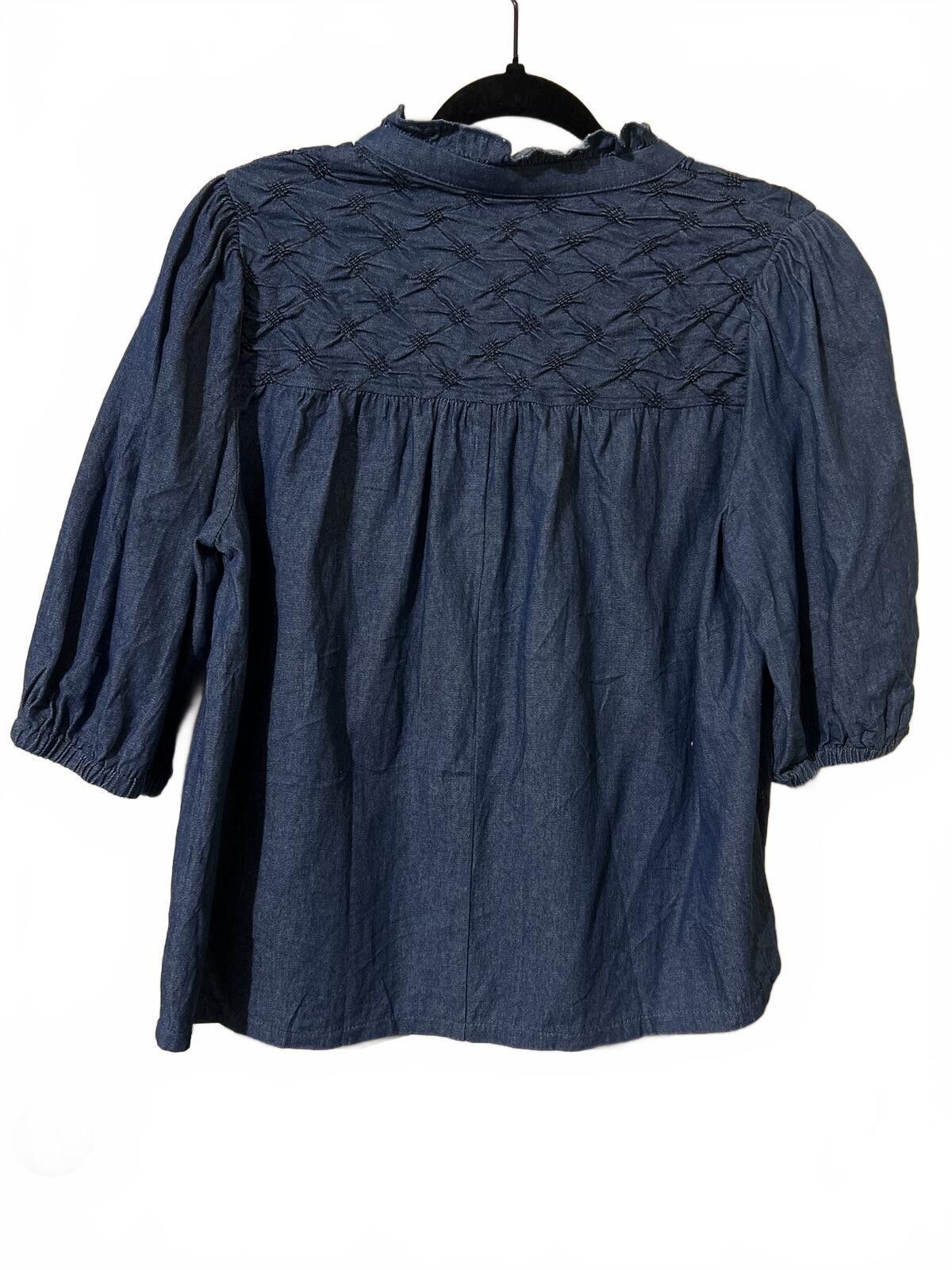 Voyage VOY Blue Embroidered V-Neck Blouse Size M Denim Size M / US 6-8 / IT 42-44 - 6 Thumbnail