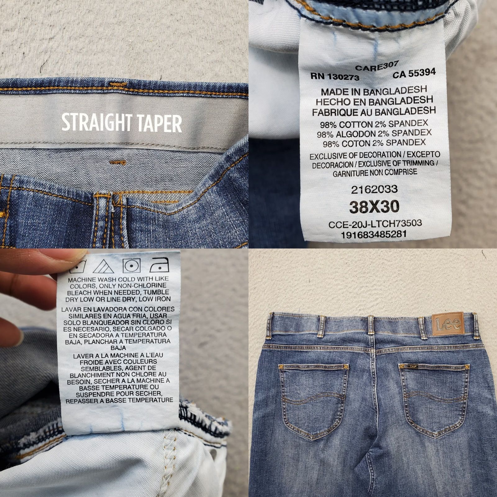 Lee Lee Jeans Mens 38x30 Blue Denim Tapered Regular Fit 5-Pocket Straight Leg Hosen Waist 18.75" Inseam 28.75" White Size US 38 / EU 54 - 8 Thumbnail
