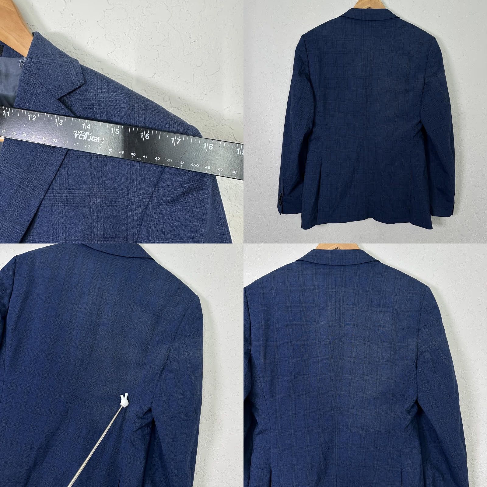 John Varvatos John Varvatos Blazer Mens 40 Blue Plaid Wool Two Button Slim Fit Size 40R - 8 Thumbnail