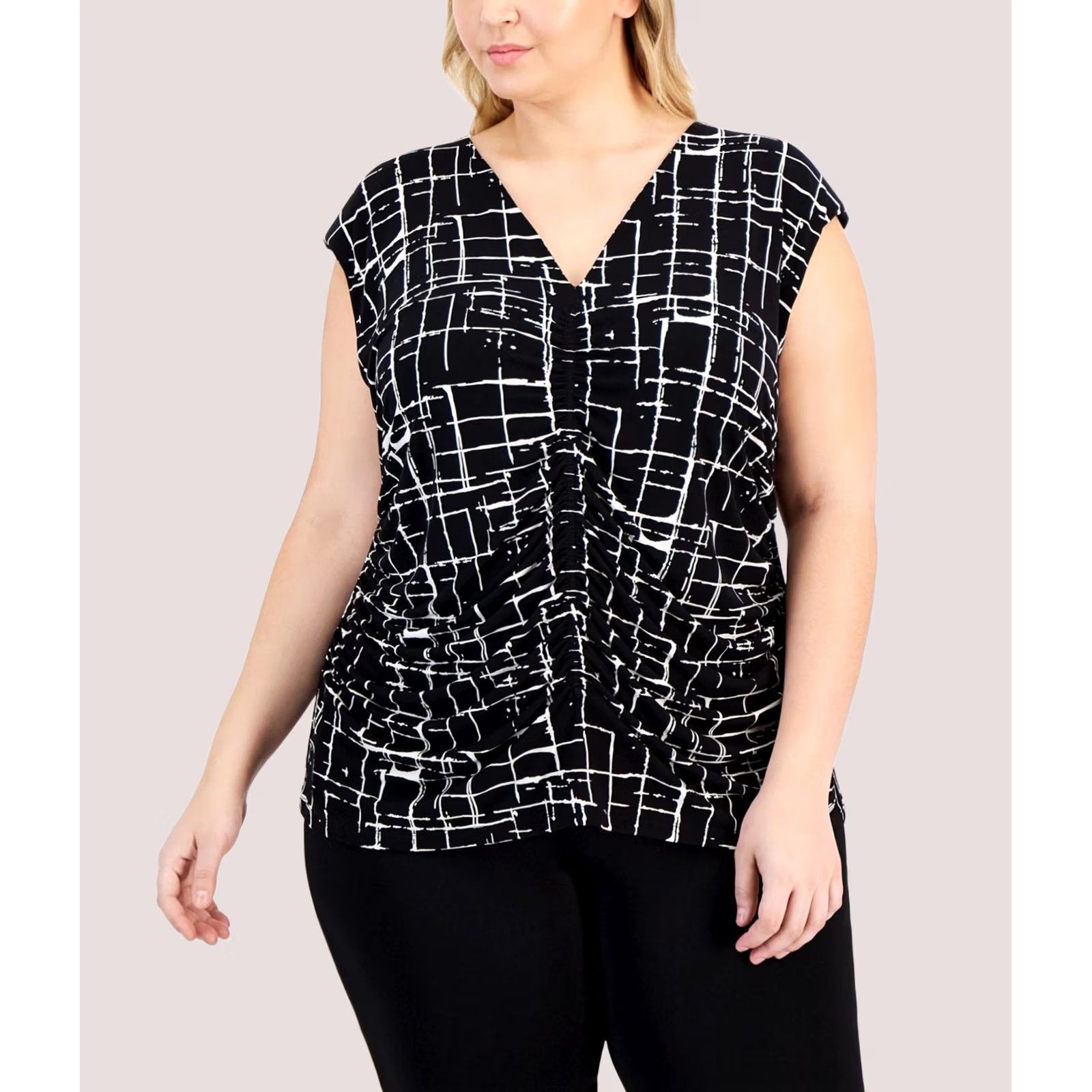 Calvin Klein VINTAGE Calvin Klein Womens Ruched Shell Blouse, charcoal, Plus Size, 3X Size XXL / US 16-18 / IT 52-54 - 1 Preview
