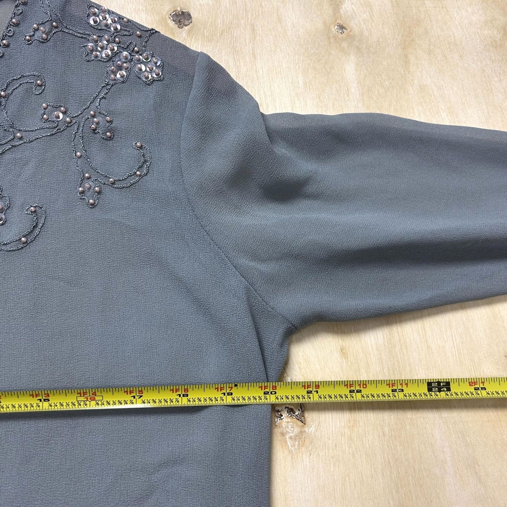 Vintage Florissant Womens Medium Gray Beaded Sequin Chiffon Top for Evening Party Size M / US 6-8 / IT 42-44 - 6 Thumbnail