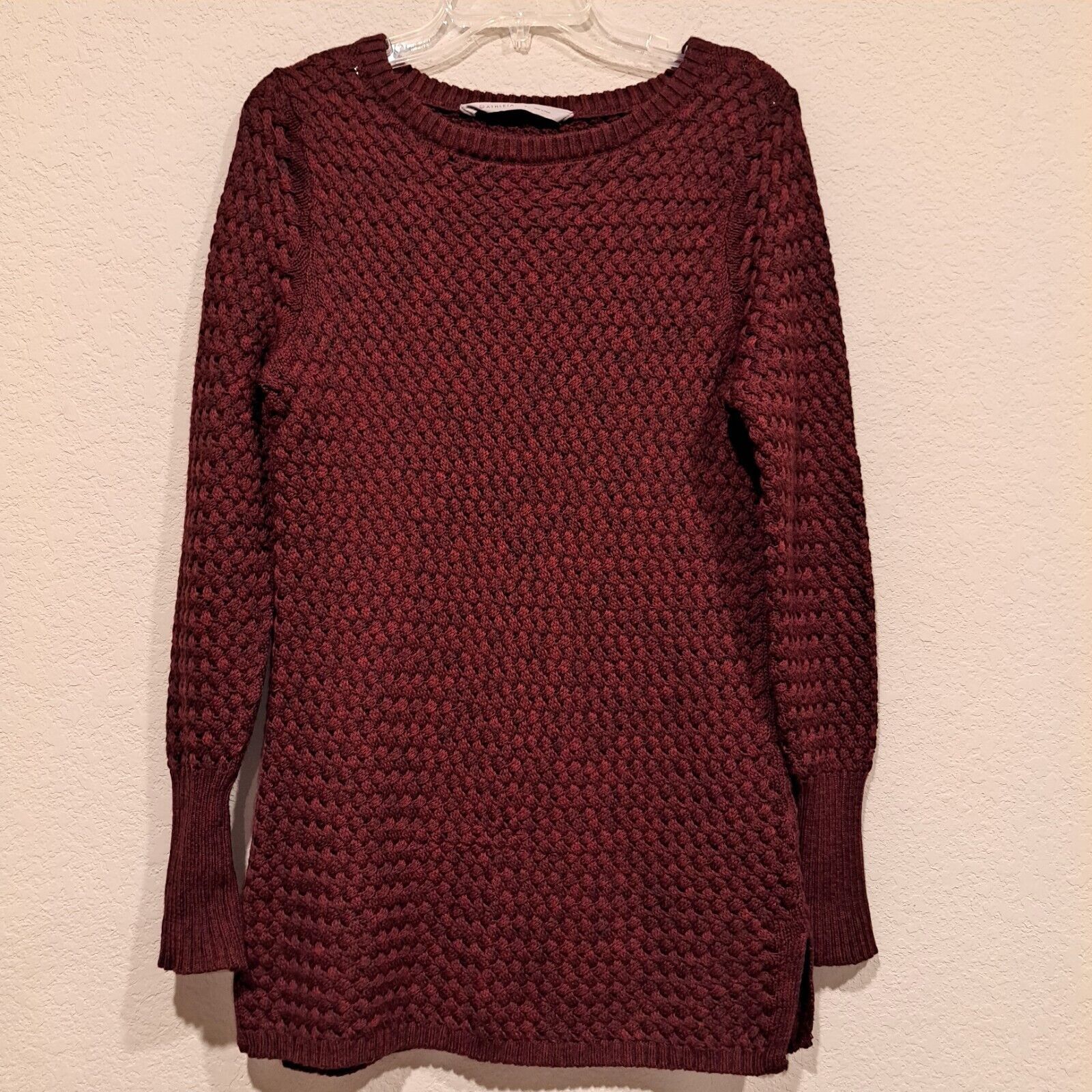 Athleta Athleta Chianti Cypress Basketweave Wool Sweater Burgundy S Size S / US 4 / IT 40 - 2 Thumbnail