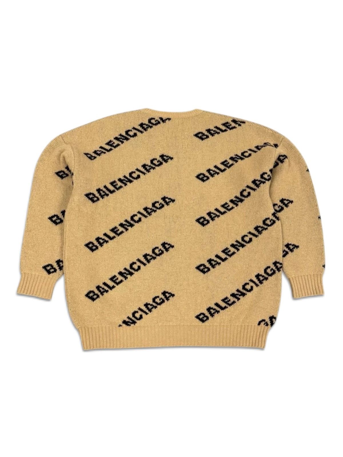 Balenciaga Balenciaga S All Over Logo Crewneck Sweater Beige Black Size S / US 4 / IT 40 - 2 Thumbnail