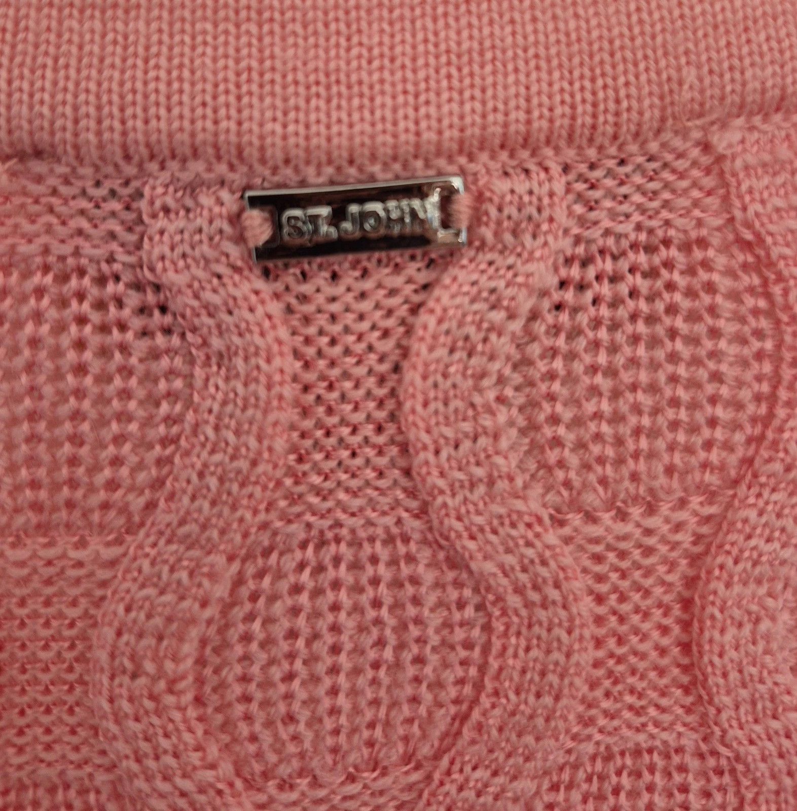 St. John Sweater Santana Cable Knit Coral Wool Blend Button Up Cardi Size L / US 10 / IT 46 - 5 Thumbnail