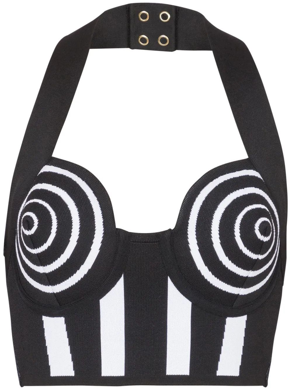 Balmain o1s1wg110725 Striped Halterneck Top in Black/White Size S / US 4 / IT 40 - 1 Thumbnail